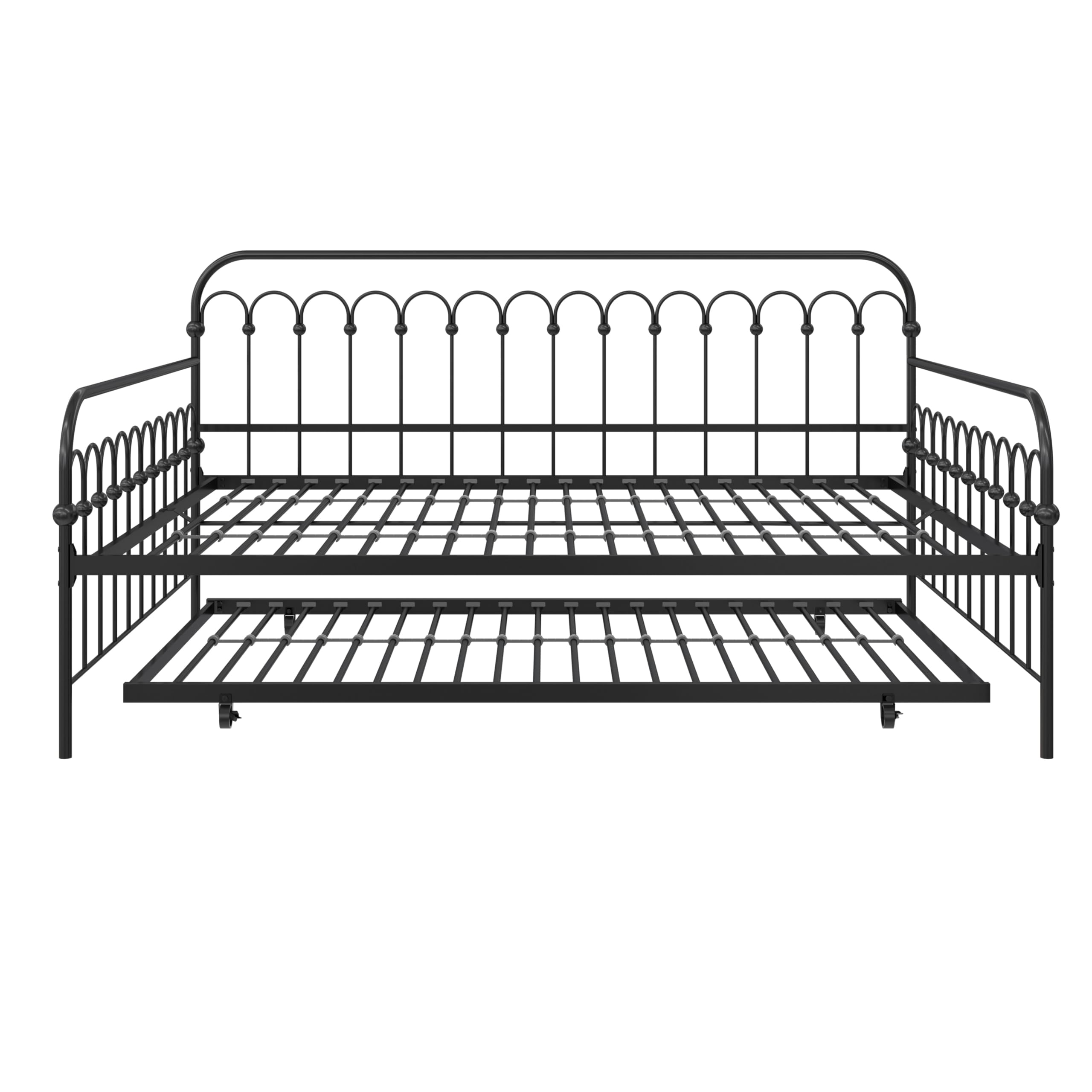 Novogratz Bright Pop Full Metal Daybed with Twin Trundle Bed - Modern Black Metal Frame Sleeper Sofa for Small Spaces, Guest Room & Dormitory