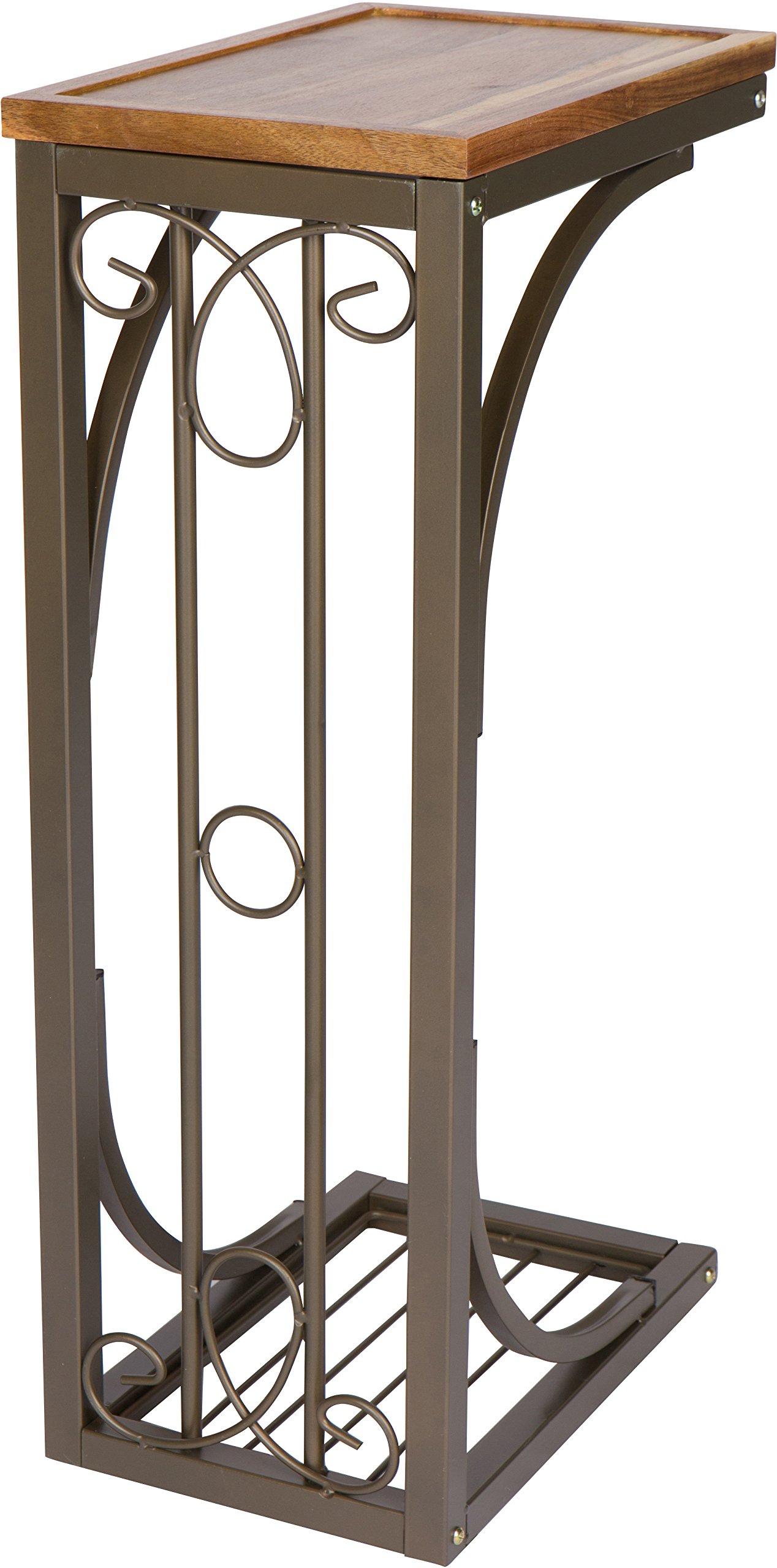 Trademark Innovations 2-Tier Acacia Wood Sofa Snack Table with Scroll Design - Perfect for Living Room, Bedside & Small Space Furniture