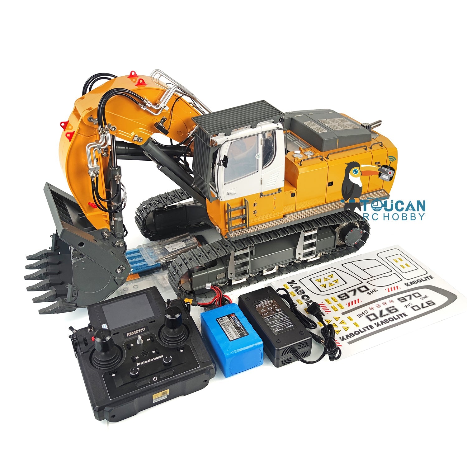 1/14 Scale K970 Kabolite Metal RC Hydraulic Excavator - Ready to Run (RTR) with Lights & Sounds, PL18EV Lite Radio, Flight Case Included - Perfect for Construction Simulation, RC Hobbyists & Collectors