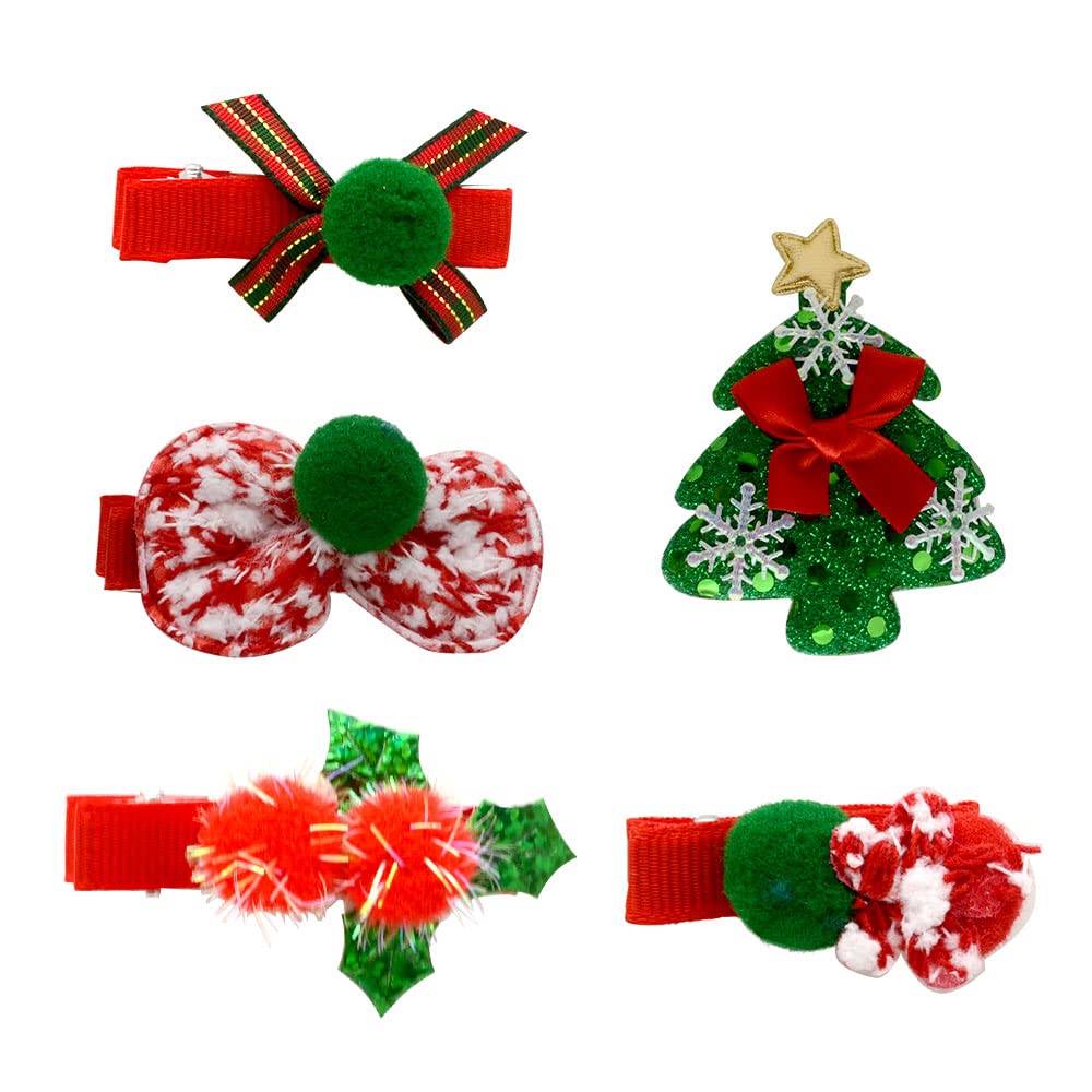5 Pairs Christmas Hair Clips for Girls - Cute Holiday Hair Accessories Set with Assorted Styles (Christmas Tree Design) - Perfect for Xmas Parties, School Events & Family Gatherings