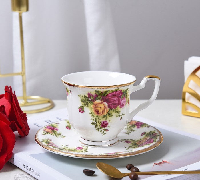 Elegant British Floral Tea Cup Set - Porcelain Coffee Cups with Saucers, Bone China Tea Set for Afternoon Tea, Perfect for Home, Office, and Gifts