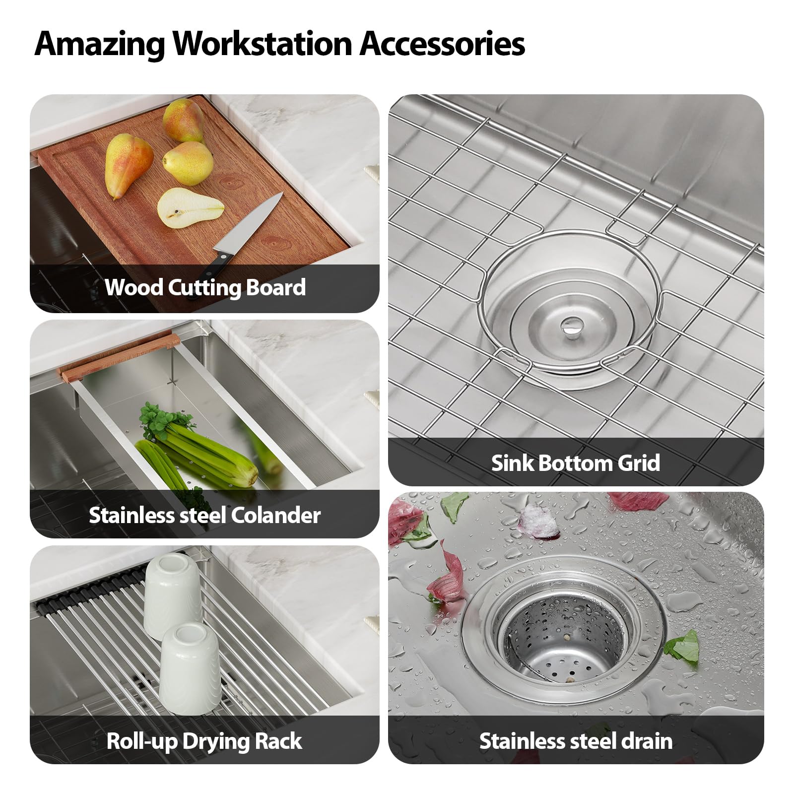 Funmier 27×19 Stainless Steel Undermount Kitchen Sink - Deep Single Bowl Workstation with Cutting Board for Modern Home Kitchens