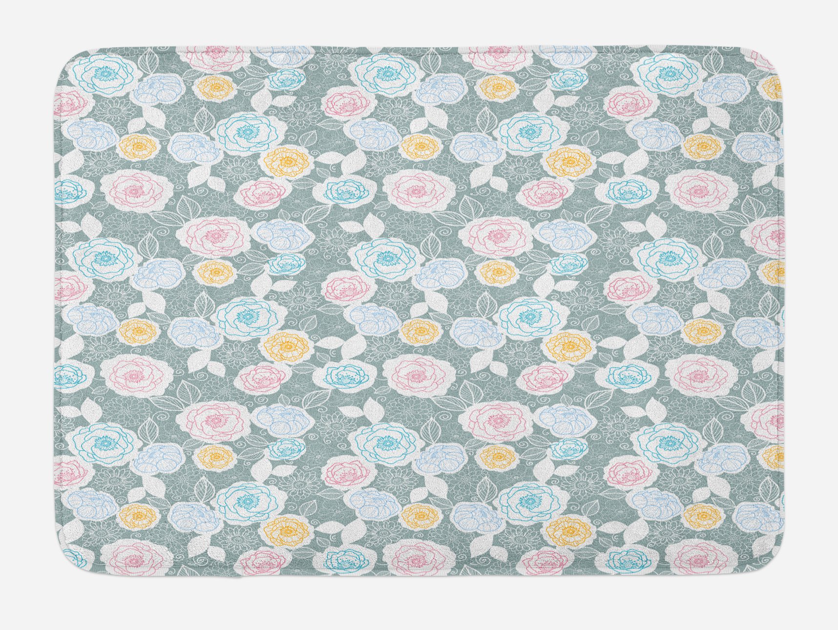 Ambesonne Pastel Bath Mat with Ornate Hand-Drawn Floral Swirls - Non-Slip Plush Bathroom Rug 30