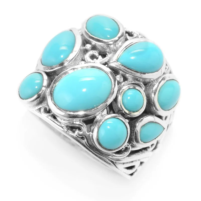 Amanzi Turquoise Ring for Women - Elegant Handmade Sterling Silver Jewelry - Perfect for Weddings, Parties & Everyday Wear