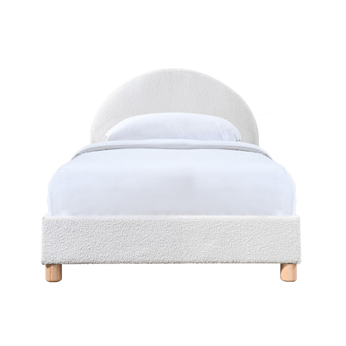 Archie Boucle Single Bed Frame - White Upholstered Platform Bed with Wooden Legs | Perfect for Small Spaces, Guest Rooms & Kids Bedrooms