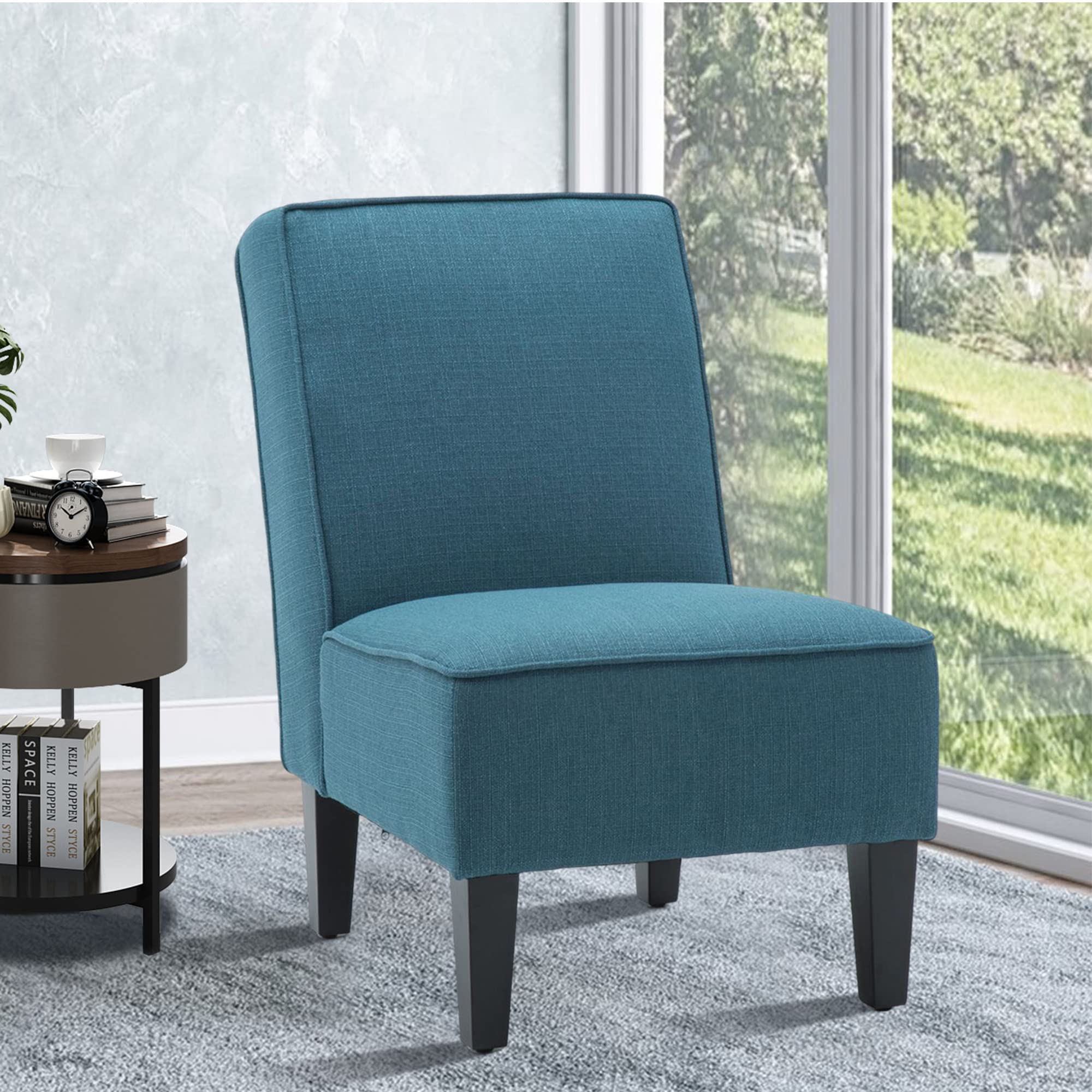 Yongqiang Upholstered Armless Accent Chair - Modern Blue Fabric Slipper Chair with Sturdy Wood Legs for Living Room, Bedroom & Office - Perfect for Reading Nook, Guest Seating or Small Space Decor