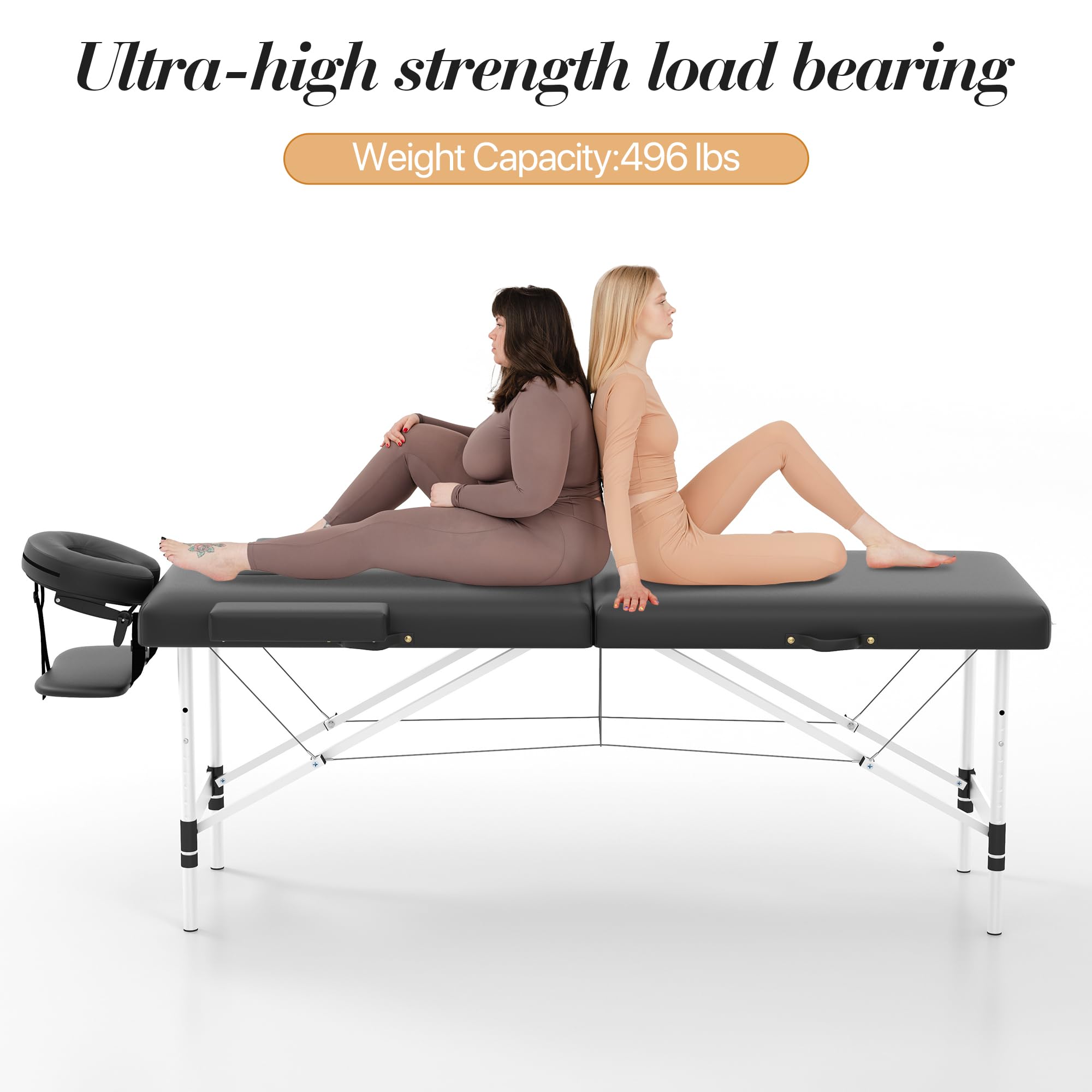 Portable 2-Section Foldable Massage Table - Adjustable Height Spa & Tattoo Bed with Face Cradle | Lightweight Aluminum Frame Salon Bed for Home, Facial & Lash Treatments | Perfect for Professional Therapists & Home Spa Use