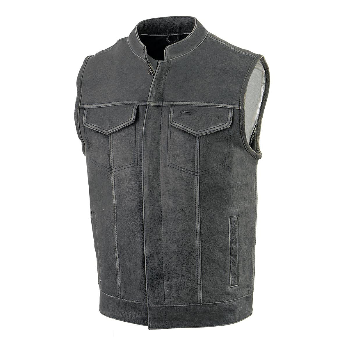 Milwaukee Leather MLM3513 Men's Premium Biker Vest - Genuine Leather Motorcycle Vest with Snap & Zipper Closure for Harley Riders - Perfect for Cruising, Bike Rallies and Motorcycle Events
