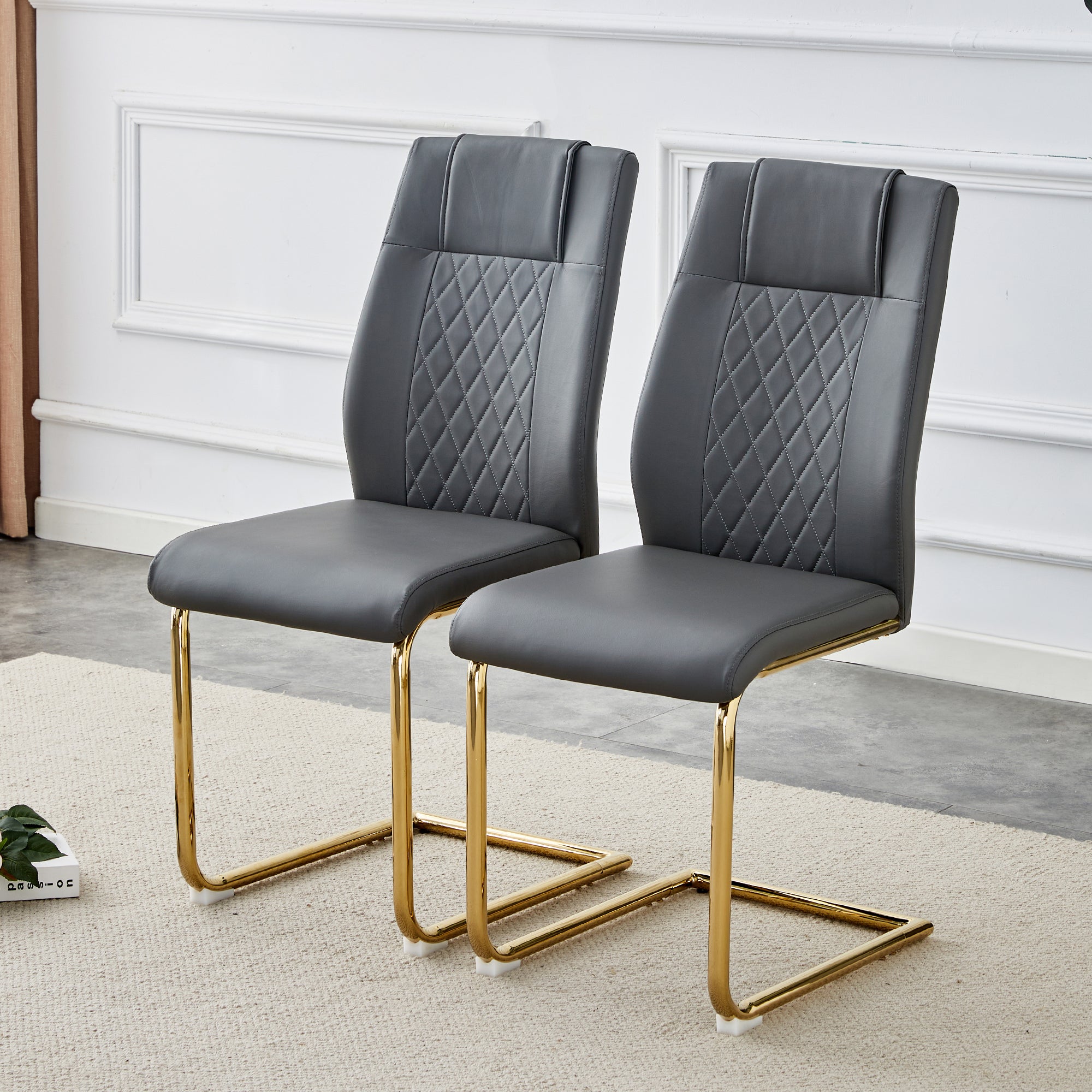 Stylish Faux Leather Cushioned Chairs with Metal Legs - Set of 6 (Gray PU Leather) for Living Room, Kitchen, Bedroom & Dining Room - Perfect for Home Decor & Guest Seating