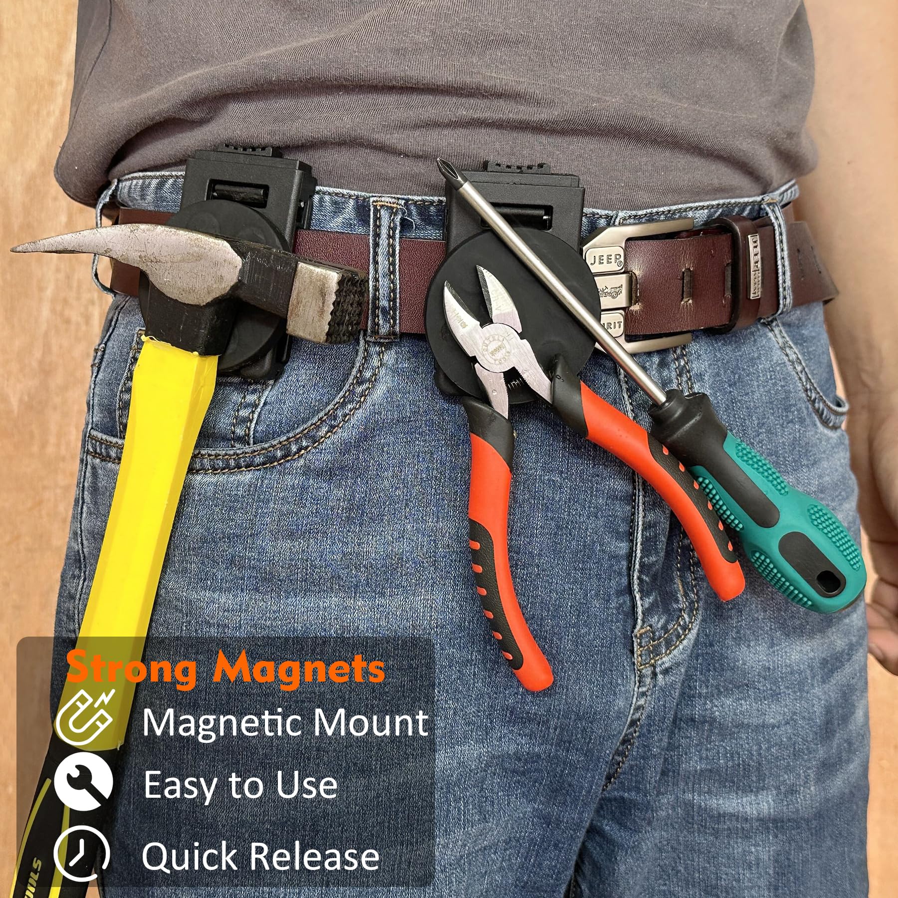 Heavy-Duty Magnetic Tool Holster Belt Clip - Anti-Slip Magnetic Holder for Hammers, Screwdrivers & Wrenches | Adjustable Tool Belt Accessories for Construction, Plumbing & DIY Projects