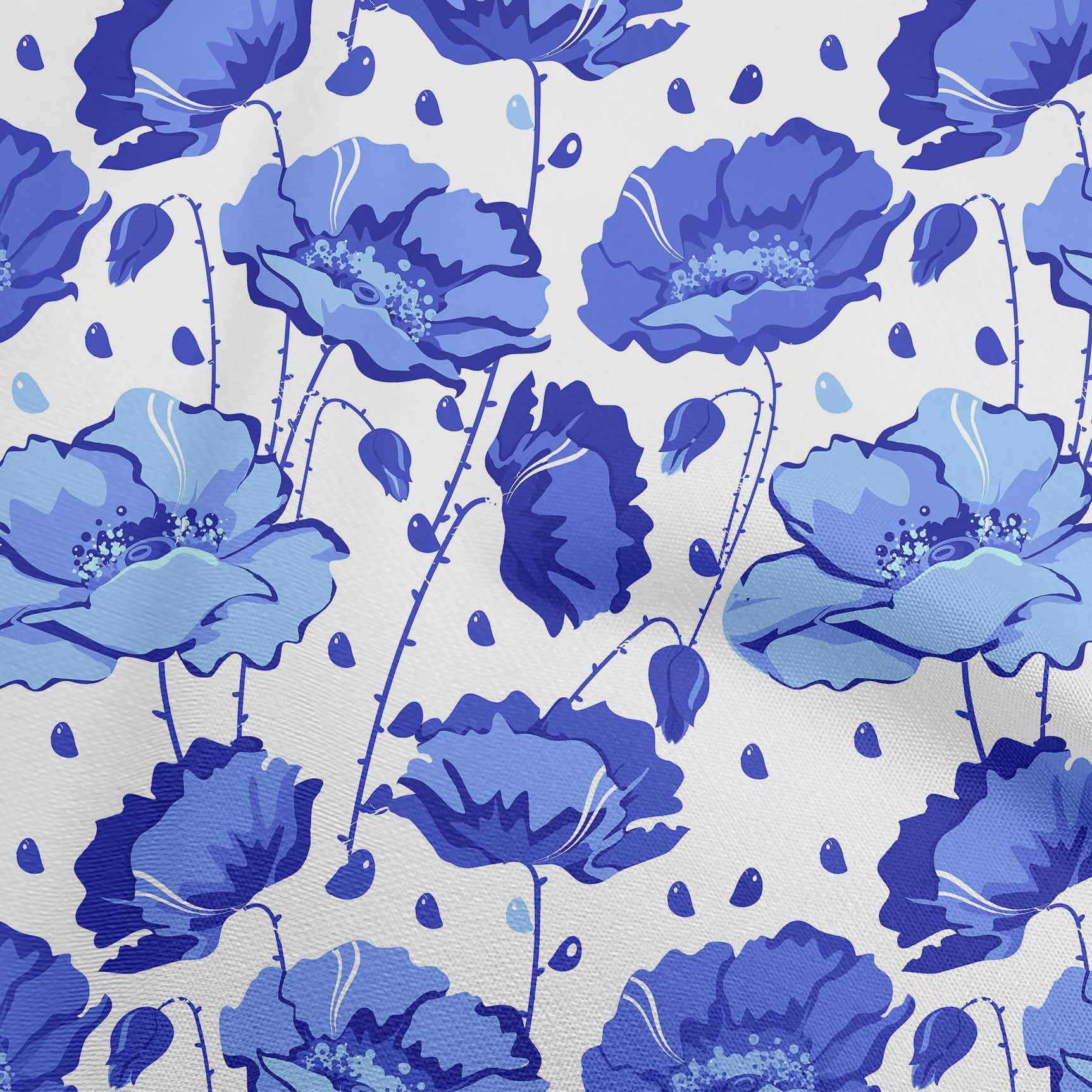 oneOone Velvet Blue Floral Printed Fabric by The Yard - 58 Inch Wide DIY Sewing Material for Clothing, Home Decor & Crafts
