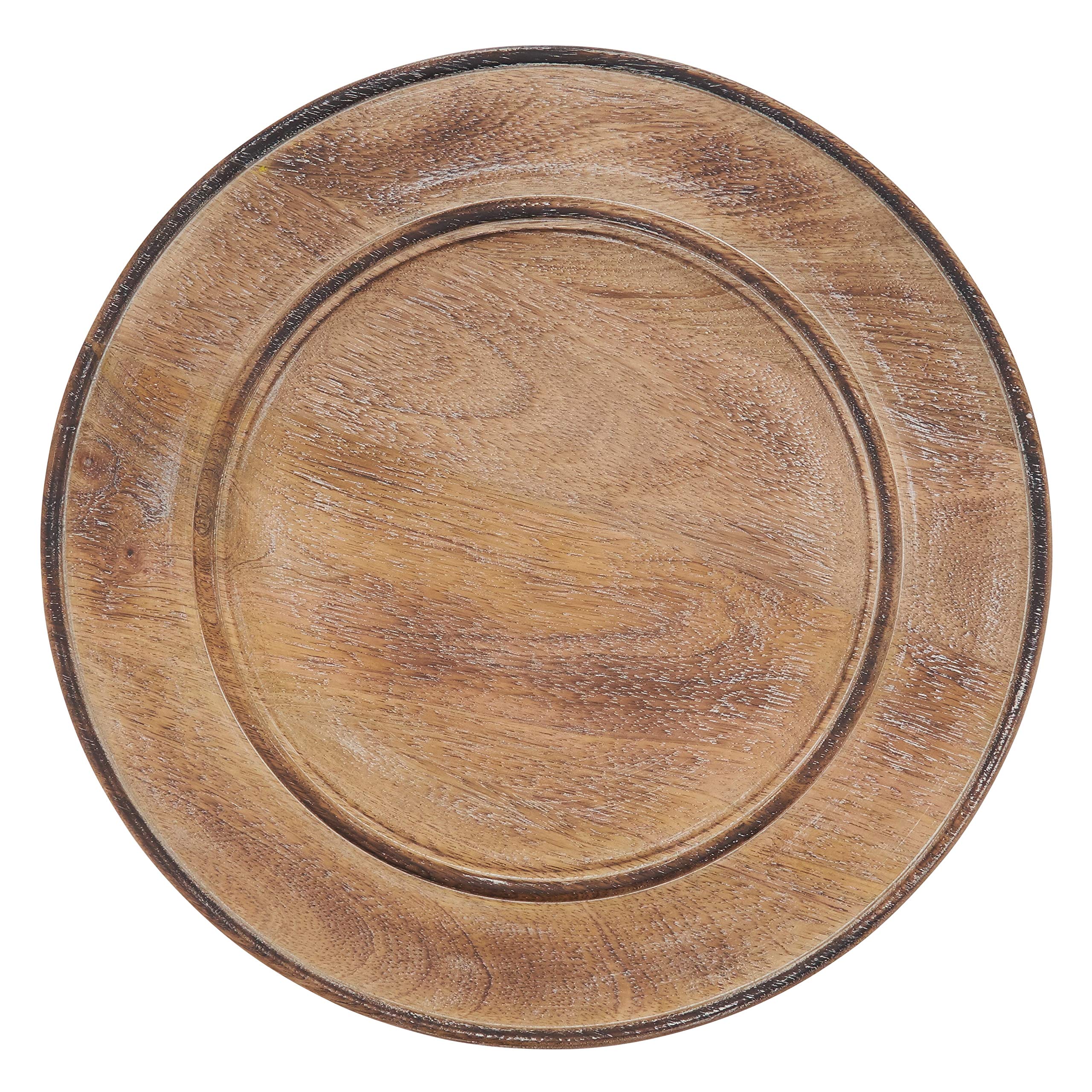 Wooden Charger Plates Set of 4 - Tan Wood Decorative Dinner Plates for Wedding, Party & Formal Dining Table Decor