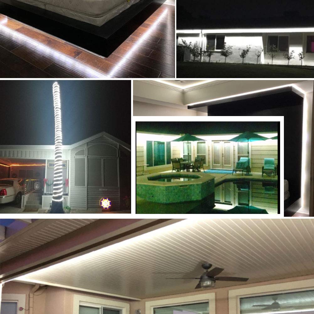 XUNATA 63ft LED Rope Lights - 6500K Daylight White Waterproof LED Strip Lights with 8 Modes (Flickering/Fading), Connectable for Indoor & Outdoor Use - Perfect for Home Decoration, Parties, Christmas, Garden, and Patio Lighting