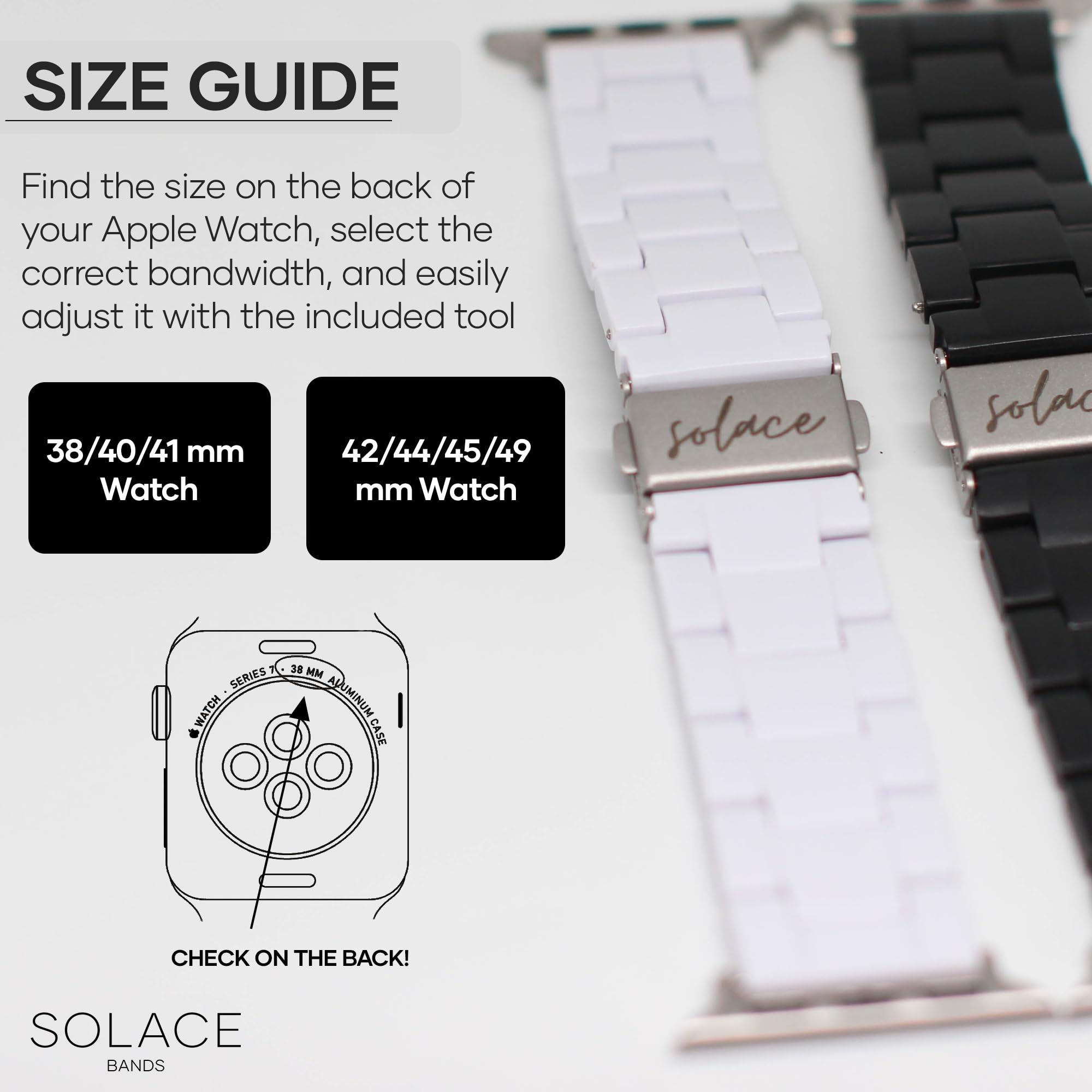Solace Bands Lightweight Durable Apple Watch Band - Universal Fit for Women & Men, Compatible with iWatch 38mm 40mm 41mm 42mm 44mm 45mm 49mm Ultra, SE & Series 1-10 (Matte Solid) | Perfect for Workouts, Daily Wear & Fashion Accessories