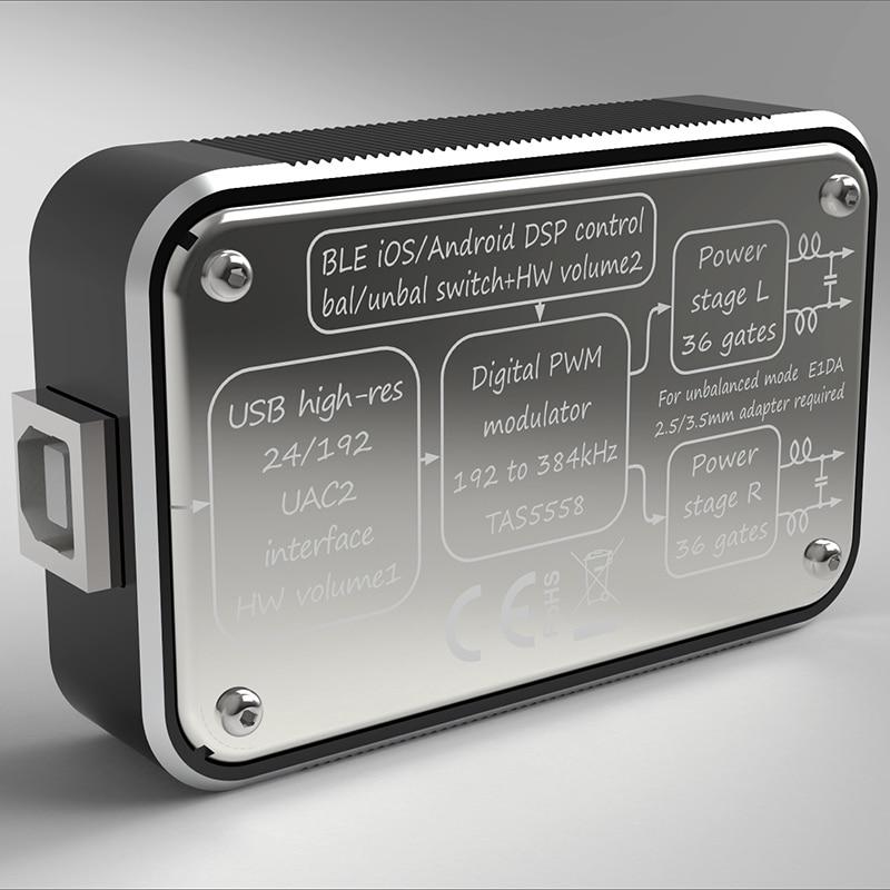 E1DA PowerDAC v2.1 Portable Headphone Amplifier with PEQ DSP & Bluetooth DAC - Includes 2.5mm/3.5mm Adapter & Audio Cables for Home Studio, Gaming & Mobile Listening