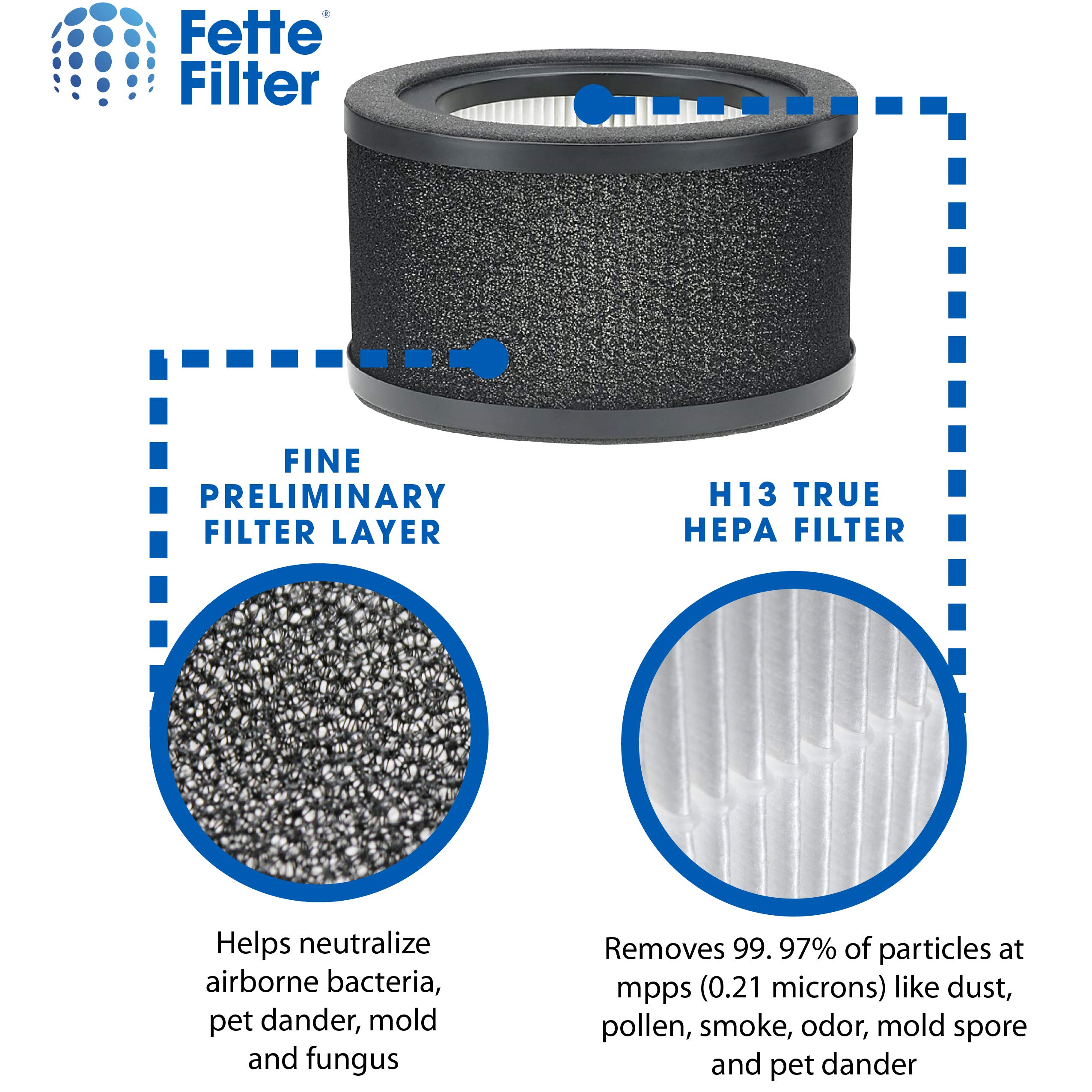 2-Pack Fette True HEPA Replacement Air Purifier Filters with Pre-Filter Layer - Compatible with GermGuardian AC4200W & FLT4200 Models - Ideal for Bedrooms, Offices & Allergy Relief
