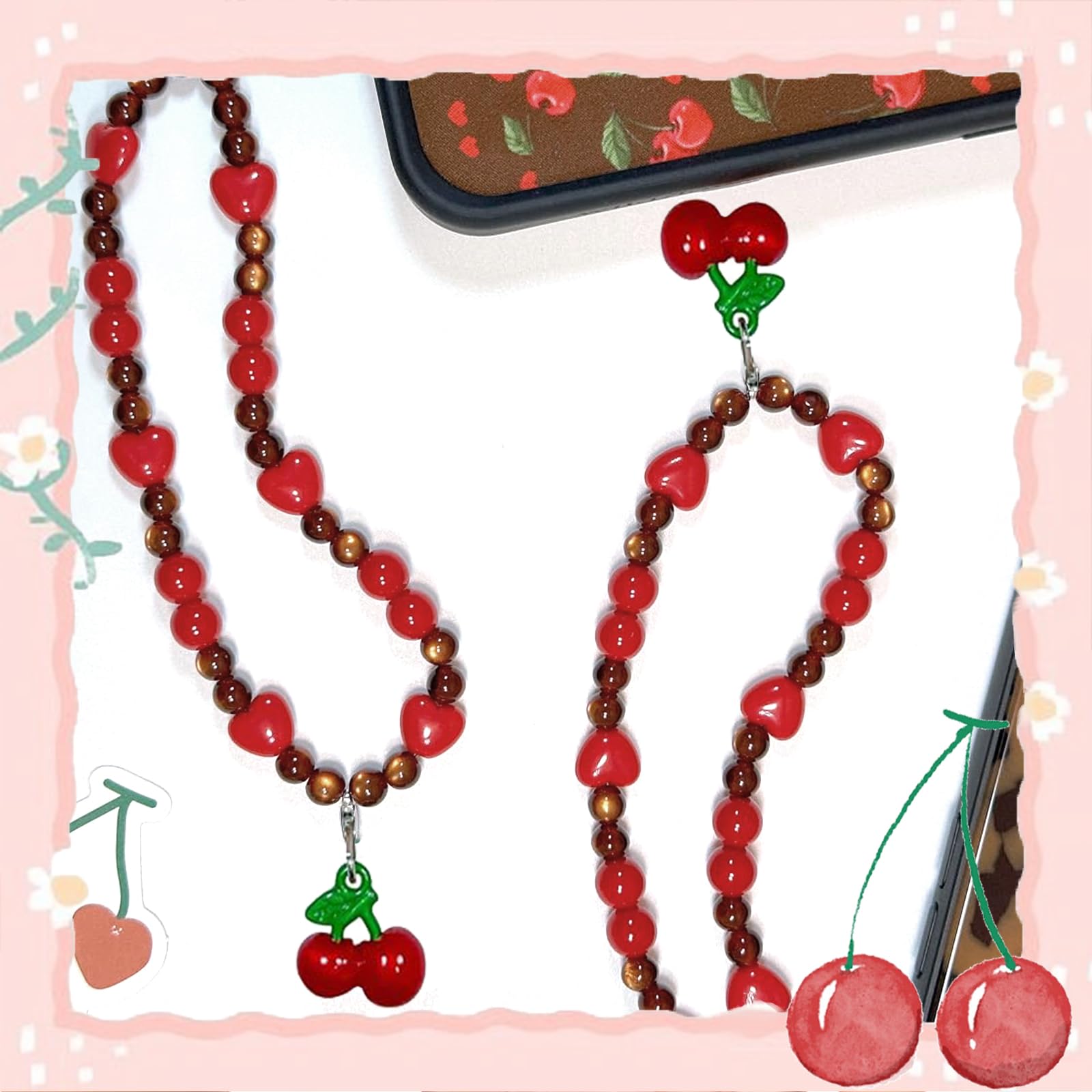 Goiern Universal Phone Pendant Charm - Kawaii Cherry Design - Cute Phone Strap for Girls & Women | Perfect for Smartphones, Keychains, Bags & Gifts
