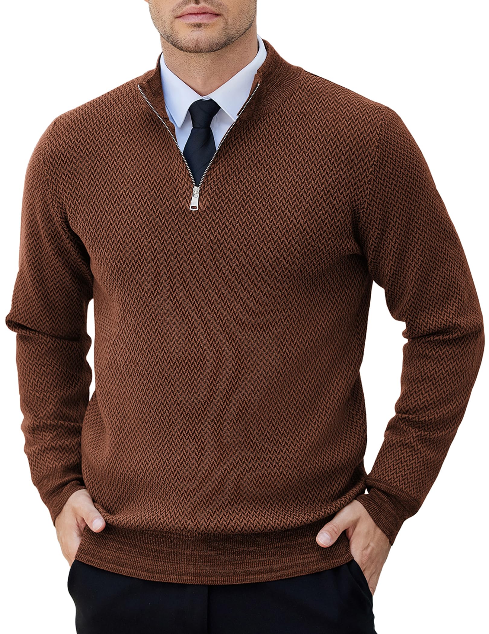 COOFANDY Men's Slim Fit Lightweight Quarter Zip Pullover Sweater | Casual Knit Polo Sweater for Work, Travel & Outdoor Activities