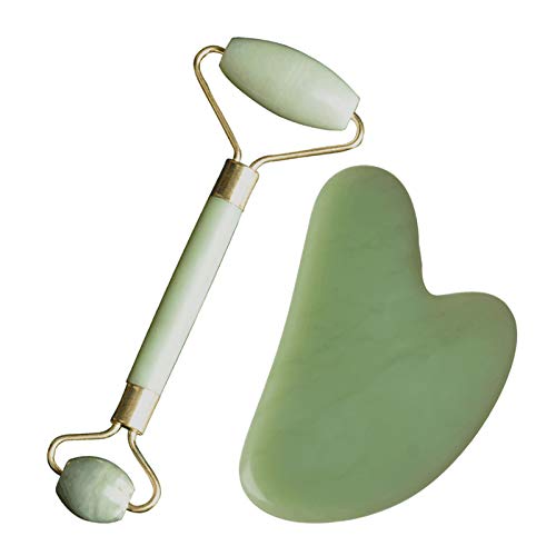 Natural Jade Gua Sha Stone Set for Face & Body Massage - Facial Roller & Gua Sha Tools for Skincare, Lymphatic Drainage & Relaxation - Perfect for Home Spa, Self-Care Routine & Beauty Therapy