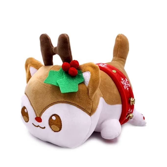 Cute Anime Cat Plush Toy - Mee Meows Stuffed Animal Pillow, Cat Food Plushie Gift for Kids & Anime Fans (Christmas Fawn) - Perfect for Bedroom Decor, Birthday Presents & Cosplay Accessories