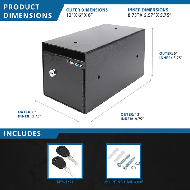 Barska AX13676 Single Key Under Counter Safe - Compact Home & Office Security for Cash, Jewelry & Valuables