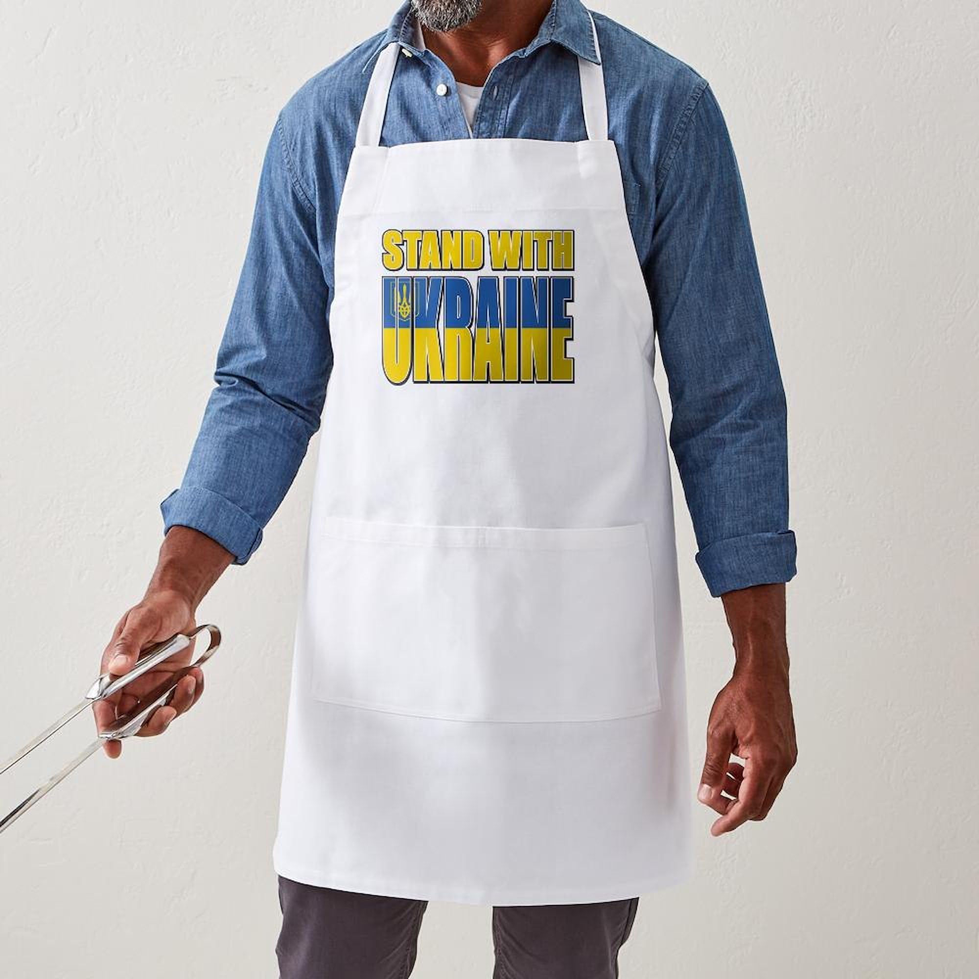Stand With Ukraine Kitchen Apron with Pockets - Adjustable Grilling & Baking Apron for Cooking, BBQ, Baking - Perfect for Home Chefs & Ukraine Supporters