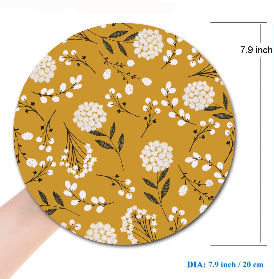 Floral Round Mouse Pad - Non-Slip Rubber Base Computer Mouse Mat with Yellow Flower Design | Waterproof Office & Gaming Accessory for Women | Perfect for Workstations, Home Offices & PC Gaming Setups