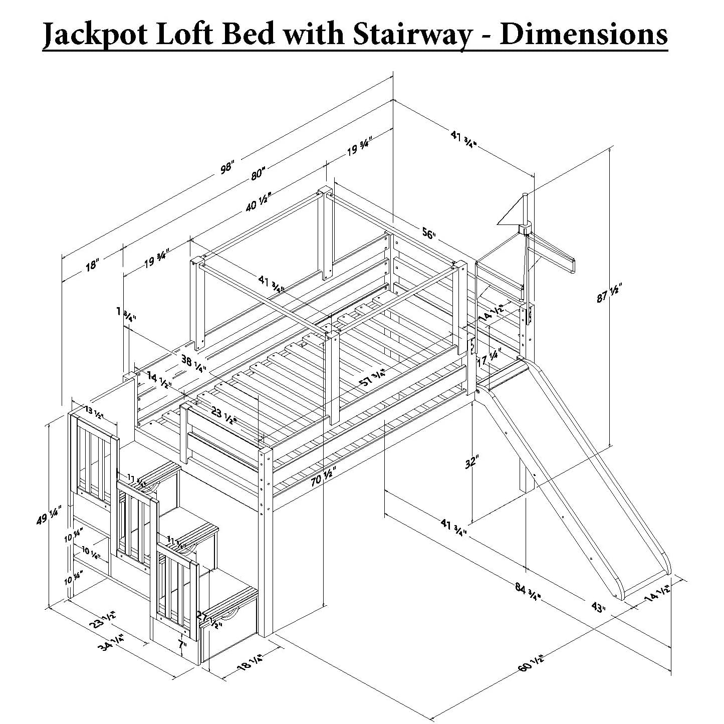 JACKPOT! Castle Themed Low Loft Stairway Bed with Slide - Blue & White Play Tent & Tower - Twin Size Loft Bed in White - Perfect for Kids' Bedroom & Playroom Adventures