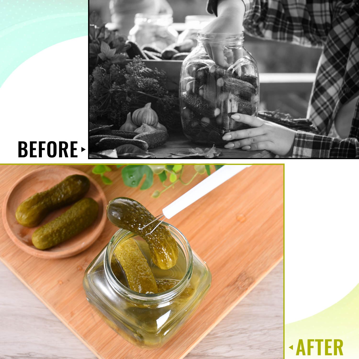 2Pcs Stainless Steel Pickle Grabber Tool - Kitchen Food Picker for Olives, Peppers & Pickles - Perfect for Canning, Cocktail Garnishing & Salad Making