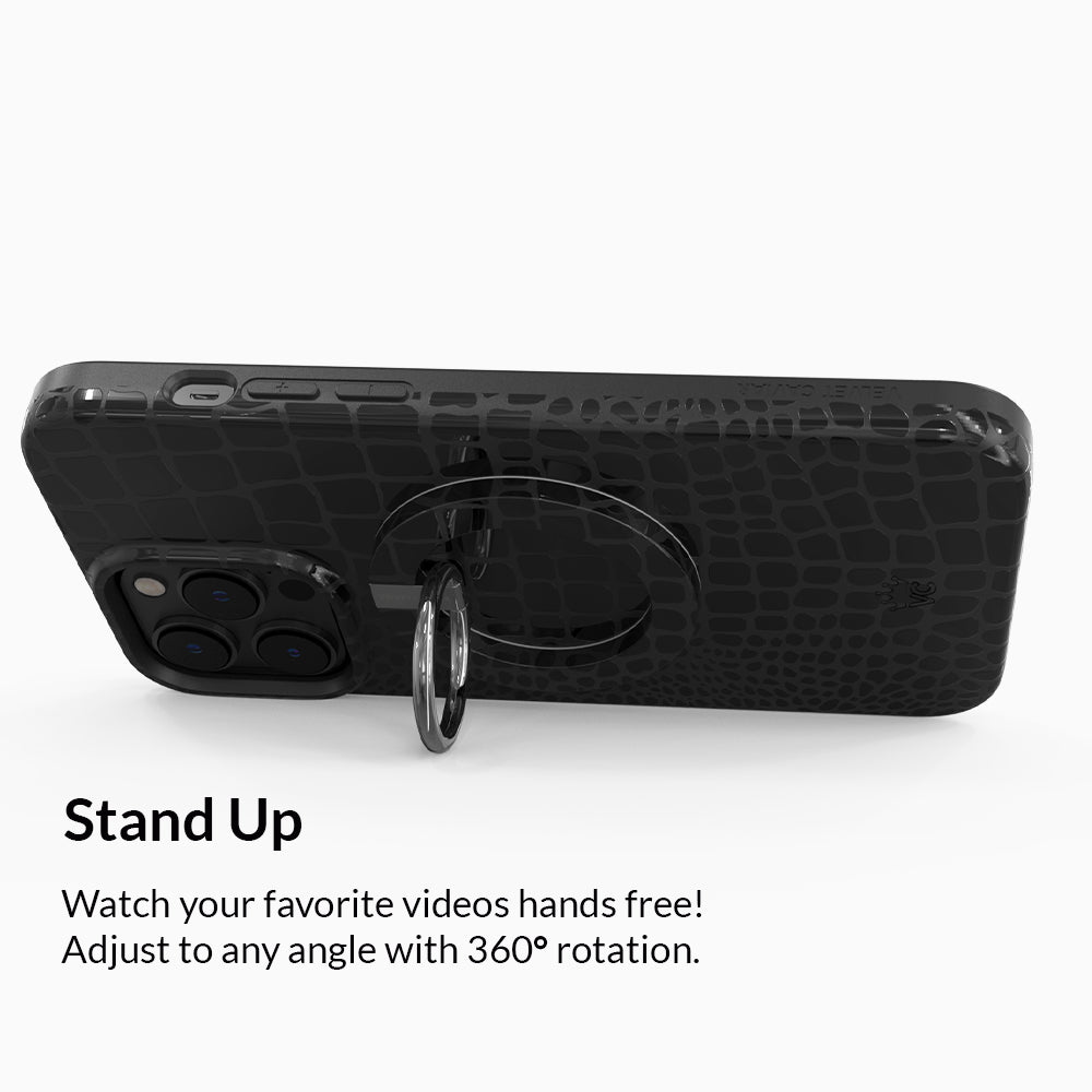 Black Croc MagSafe Grip Ring for iPhone - Anti-Slip Phone Holder with Strong Magnetic Attachment - Perfect for Driving, Workouts & Everyday Use