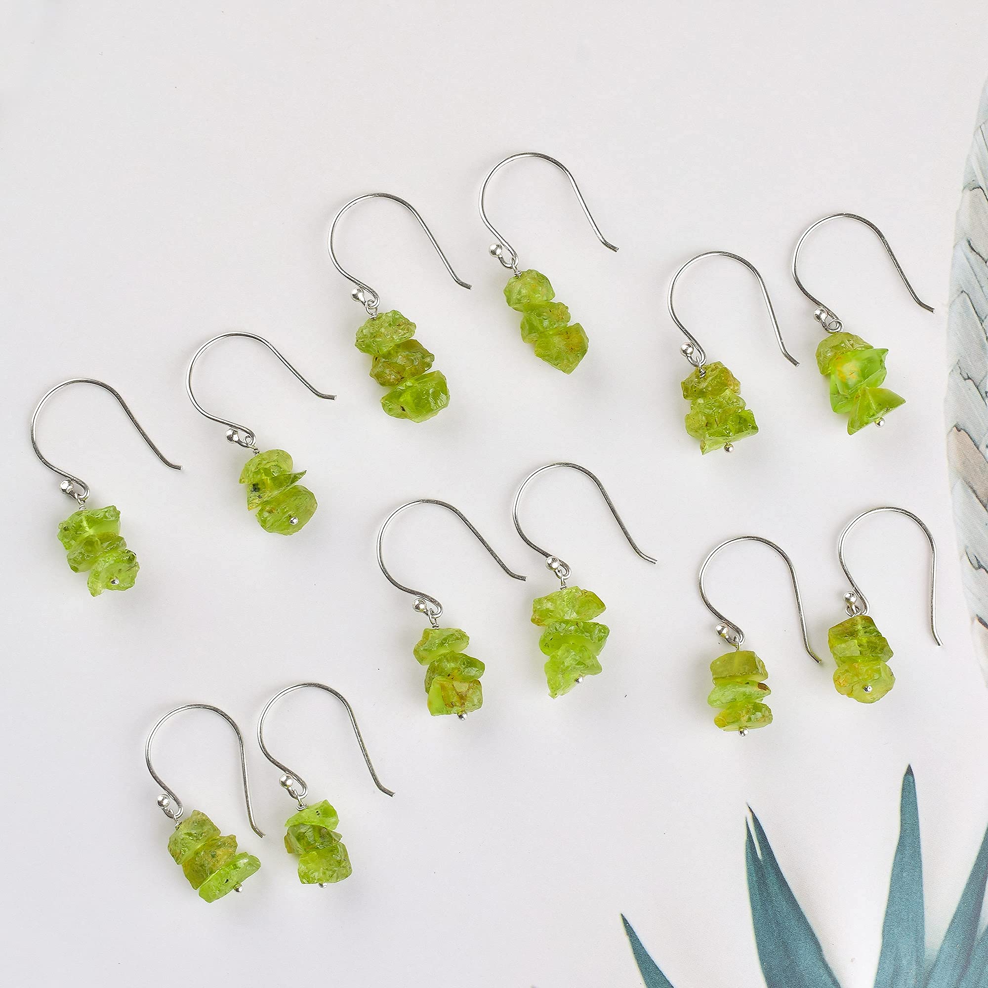 Natural Raw Green Peridot Earrings - Rhodium Plated 925 Sterling Silver Dainty Studs | Healing Birthstone Jewelry Gift for Women | Perfect for Everyday Wear, Energy Healing & Special Occasions