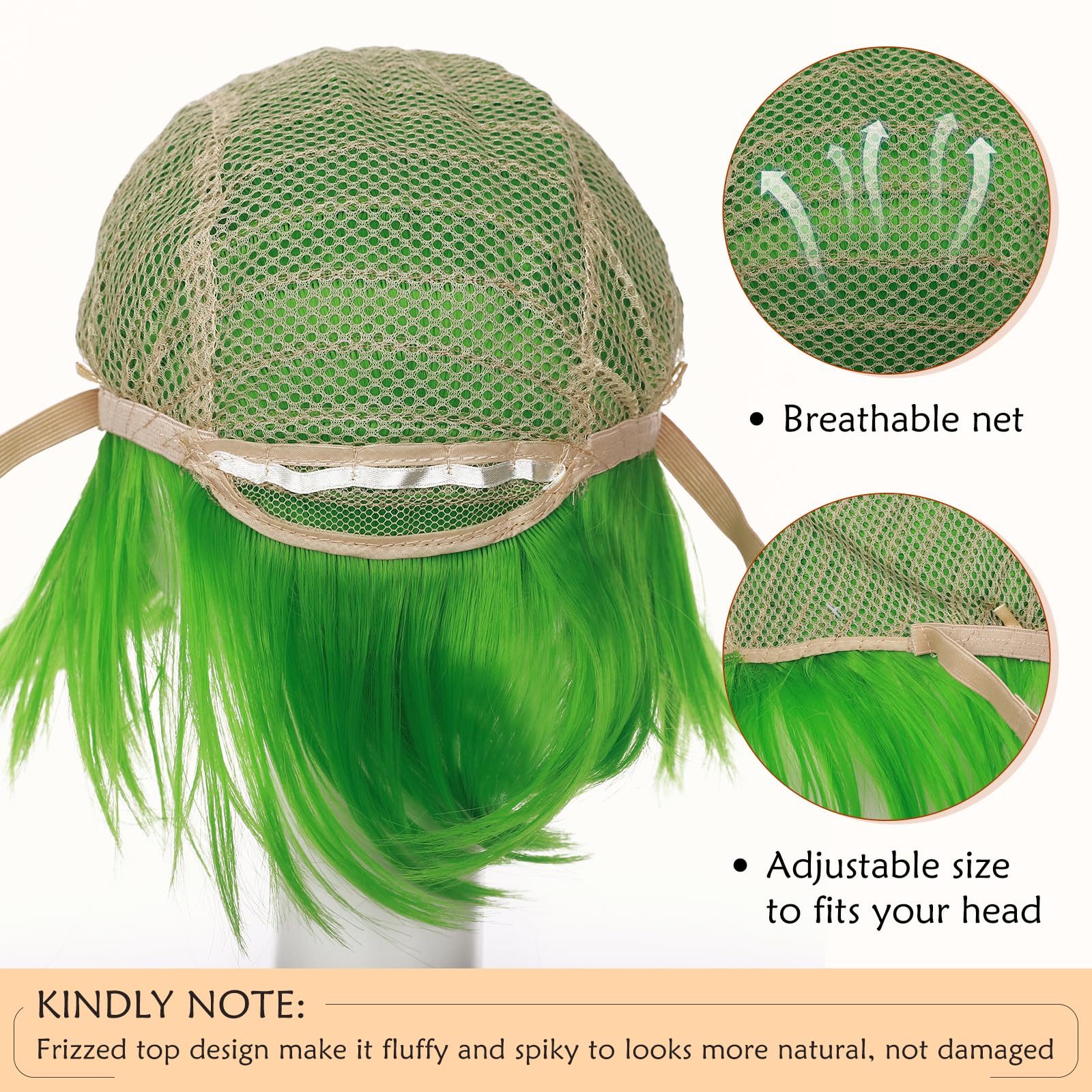 S-noilite Unisex Short Cosplay Wig for Women & Men - Fluffy Straight Anime Synthetic Hair - Green Pixie Wig for Halloween, Comic Con, and Costume Parties