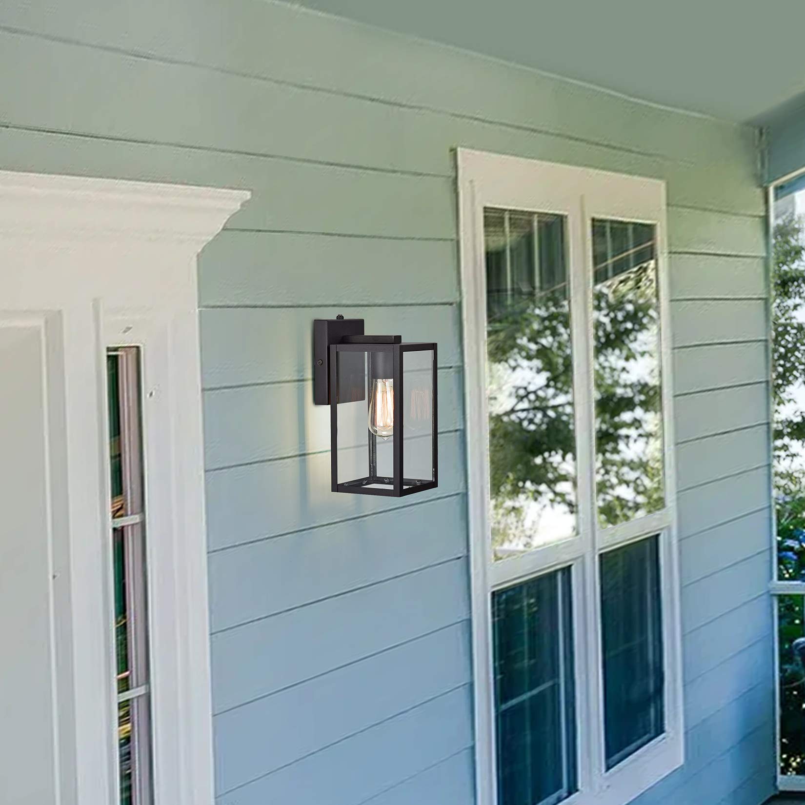 MICSIU 2 Pack Dusk to Dawn Outdoor Wall Lights - 11 Inch Matte Black Exterior Lantern with Clear Glass - Weatherproof Porch, Garage, Doorway & Pathway Lighting for Home Security & Curb Appeal