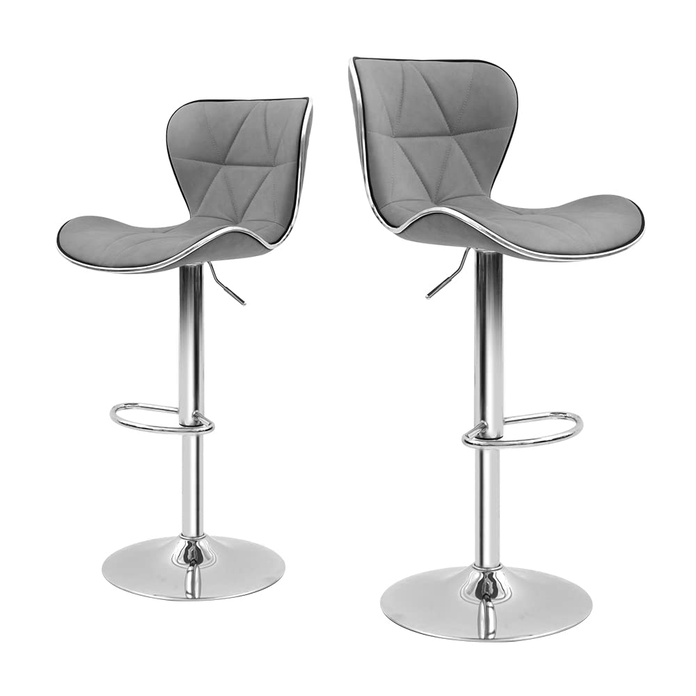 Adjustable Swivel Bar Stool with Back - Set of 2 Light Grey Barstools for Kitchen, Dining Room, Living Room & Pub - Comfortable Counter Height Stools for Home & Commercial Use