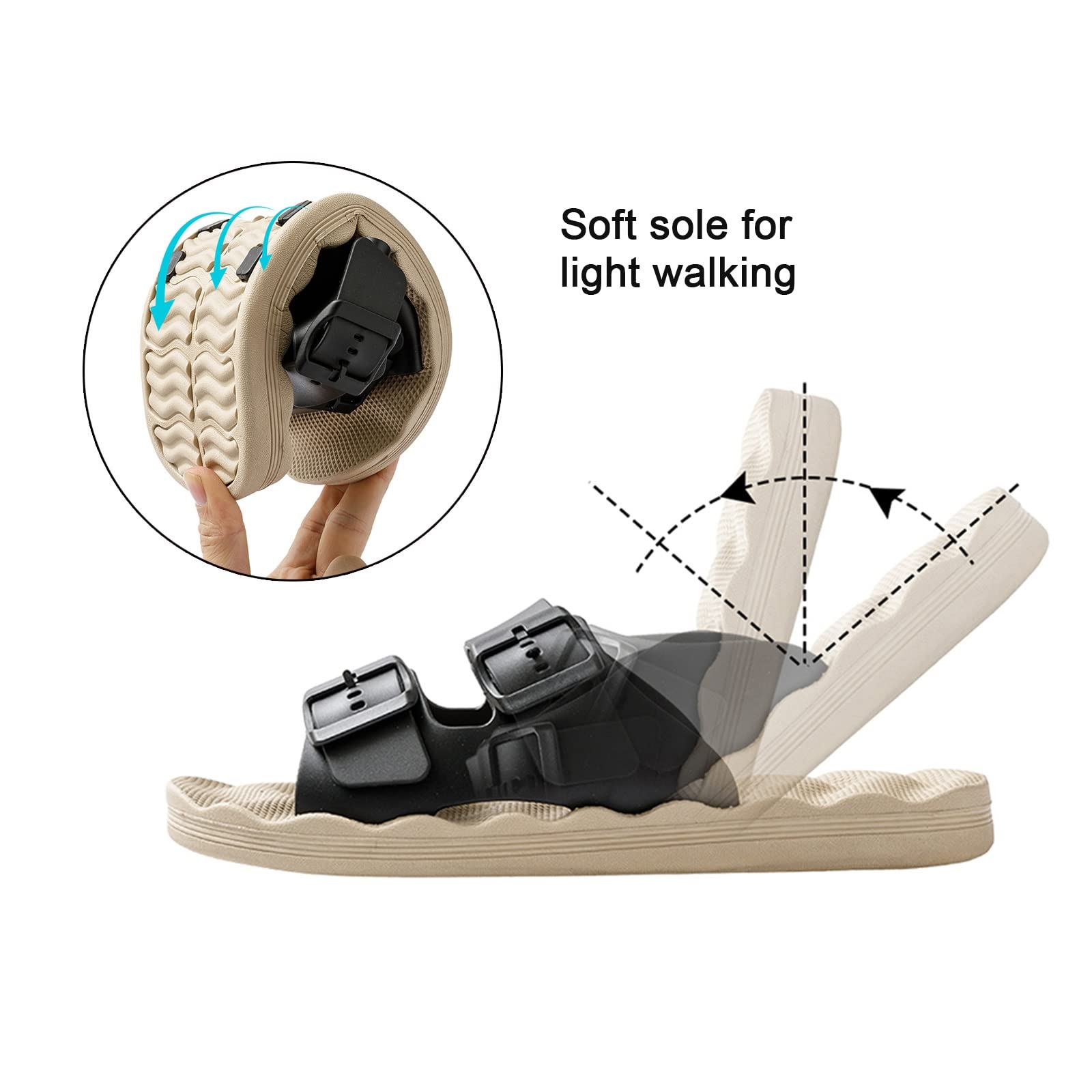 Men's Adjustable Double Buckle Outdoor Slides - PVC Open Toe Summer Sandals with Massage Sole for Beach, Pool & Casual Wear