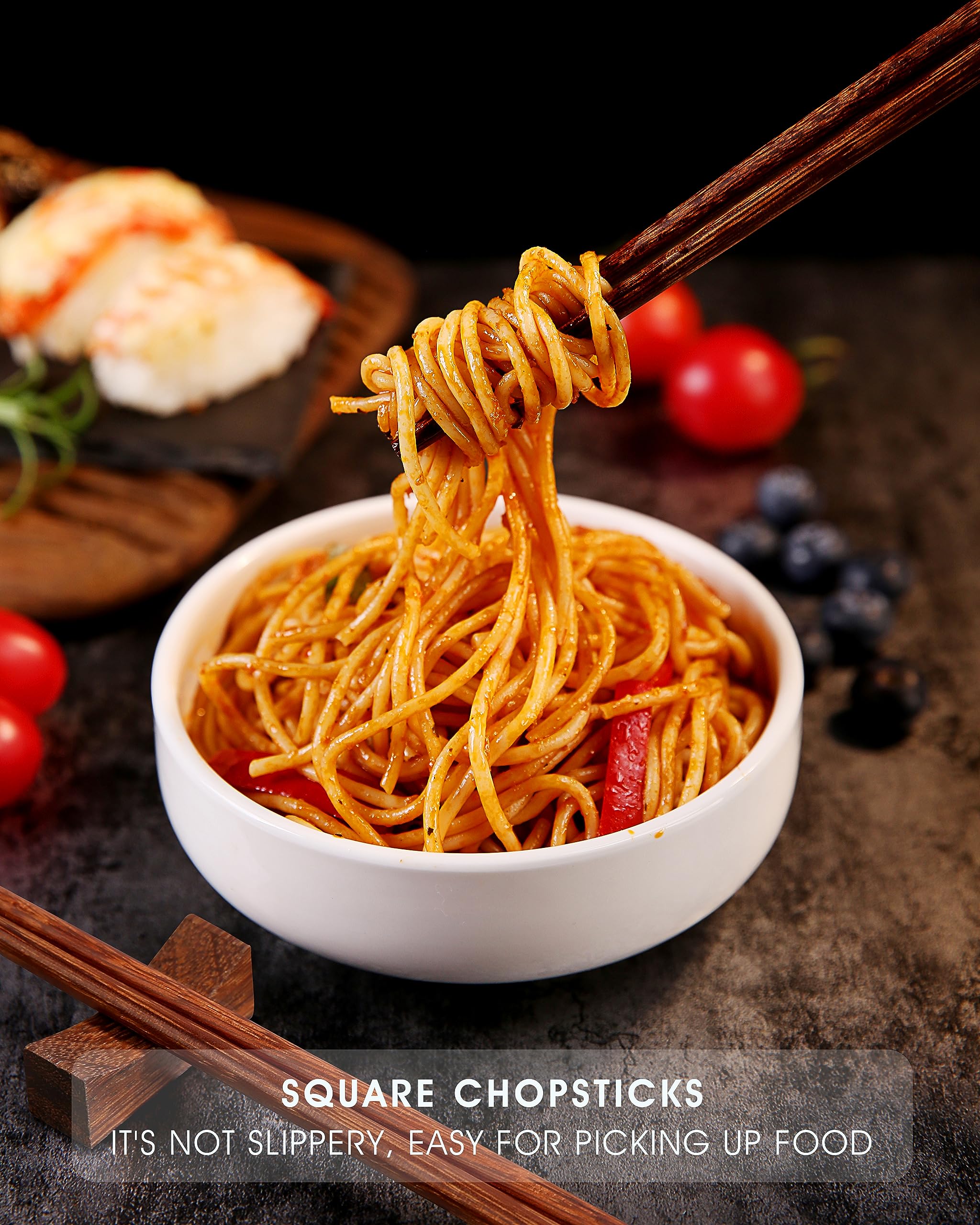 12-Inch Wooden Cooking Chopsticks - 2 Pairs with Chopstick Rest | Reusable Long Chopsticks for Asian Cooking, Noodle Stir-Fry, Deep Frying & Wok Use | Perfect for Sushi, Hot Pot & Home Kitchen Essentials