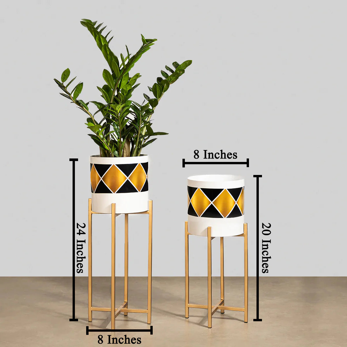 Elegant Metal Planters Set of 2 - Modern Indoor/Outdoor Flower Pots for Home Decor, Office & Garden