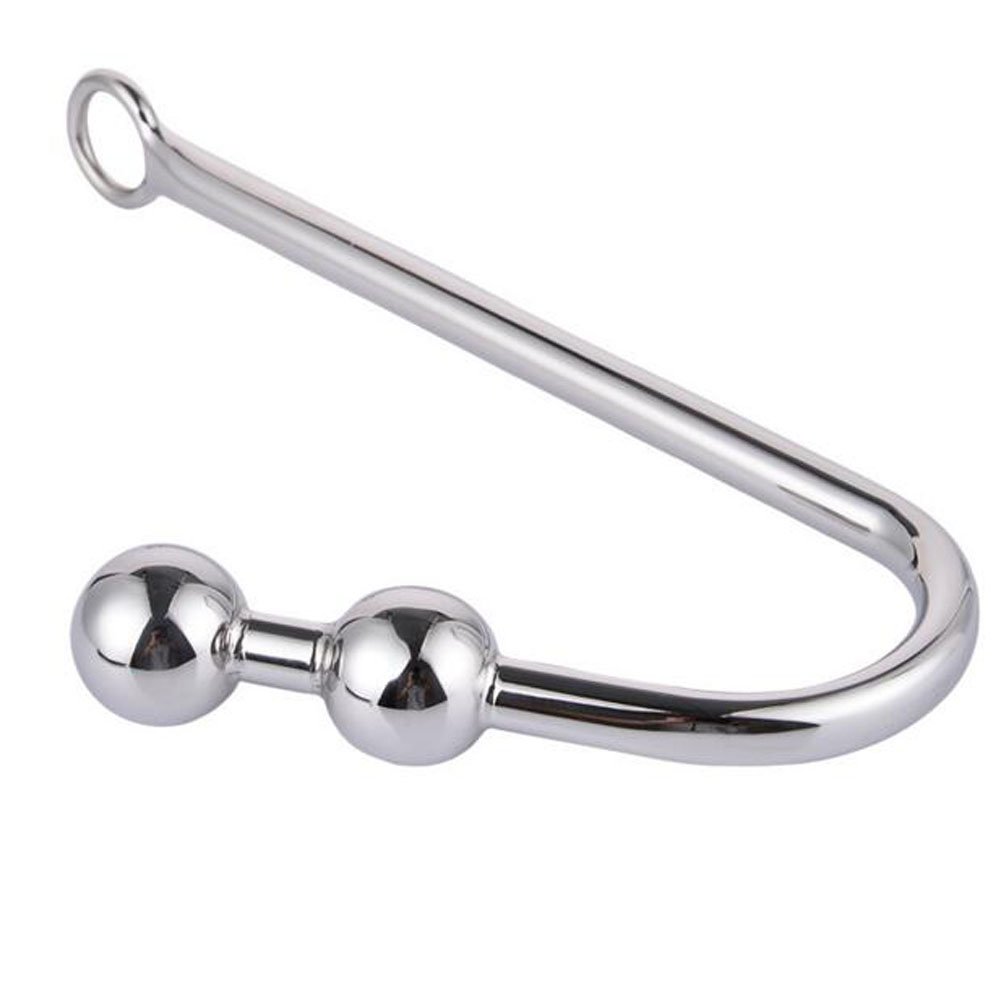 Stainless Steel Anal Hook with Double Balls & Ring - Unisex Adult Bondage Fetish Sex Toy for BDSM, Couples Play & Sensual Exploration