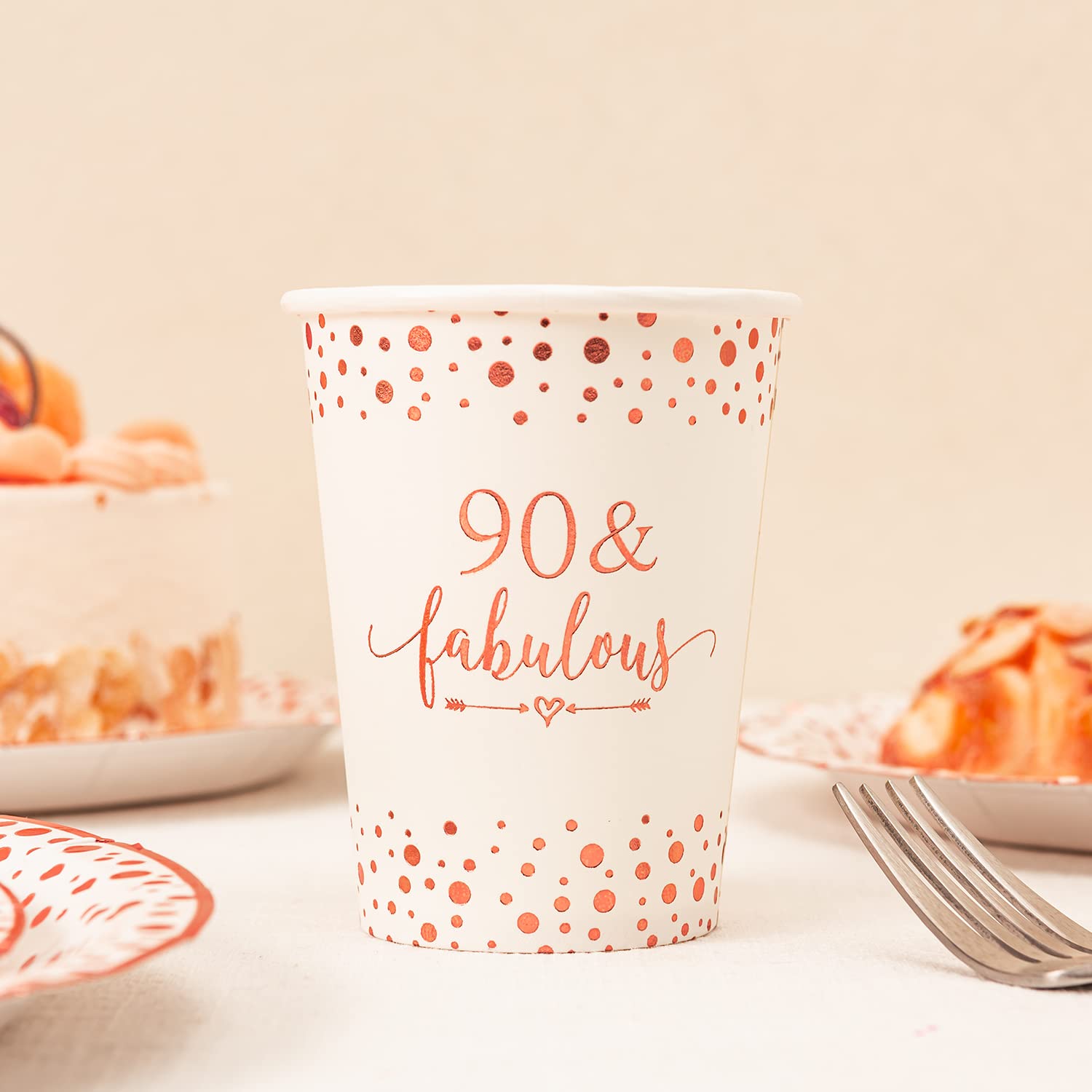 Premium Rose Gold Foil 90th Birthday Party Supplies - 24-Piece Disposable Tableware Set (9