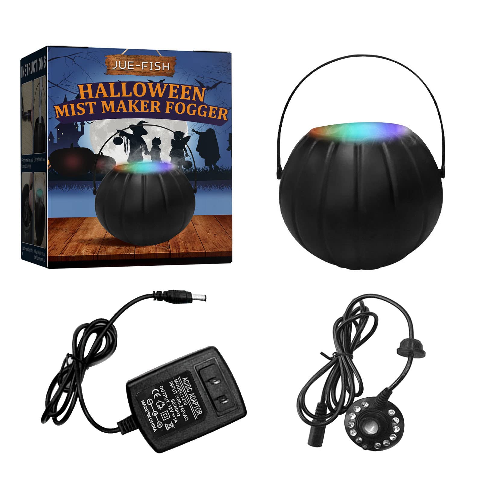 Upgraded Halloween Mist Maker with 12 LED Color Changing Lights - Witch Cauldron Fog Machine for Parties, Decorations & Pond Effects - Perfect for Halloween Decor, Haunted Houses & Themed Events