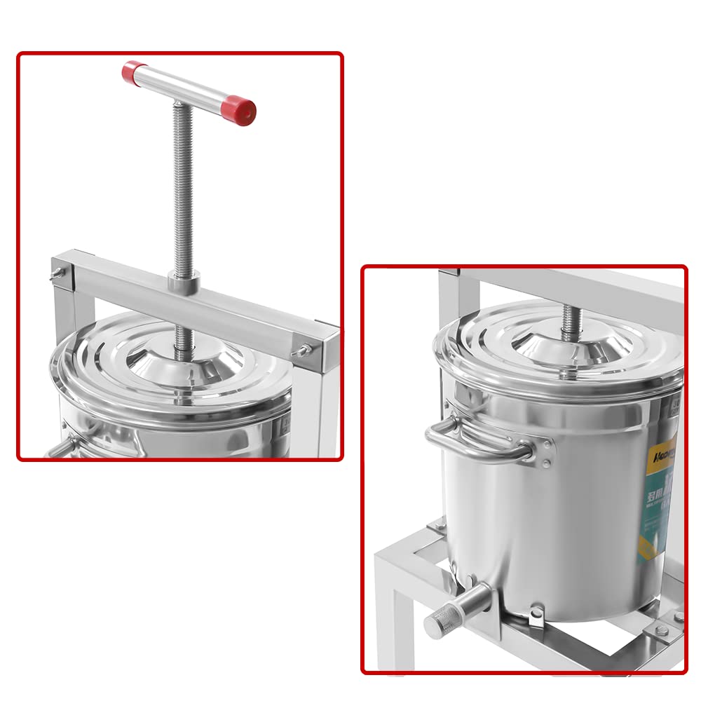 Stainless Steel Fruit Wine Press - 2.6 Gal/10L Heavy Duty Manual Cider Press for Apples, Grapes, Berries - Perfect for Making Homemade Wine, Juice, Cider, Olive Oil & Honey Extraction - Ideal for Home Brewing, Farm Use & DIY Winemaking