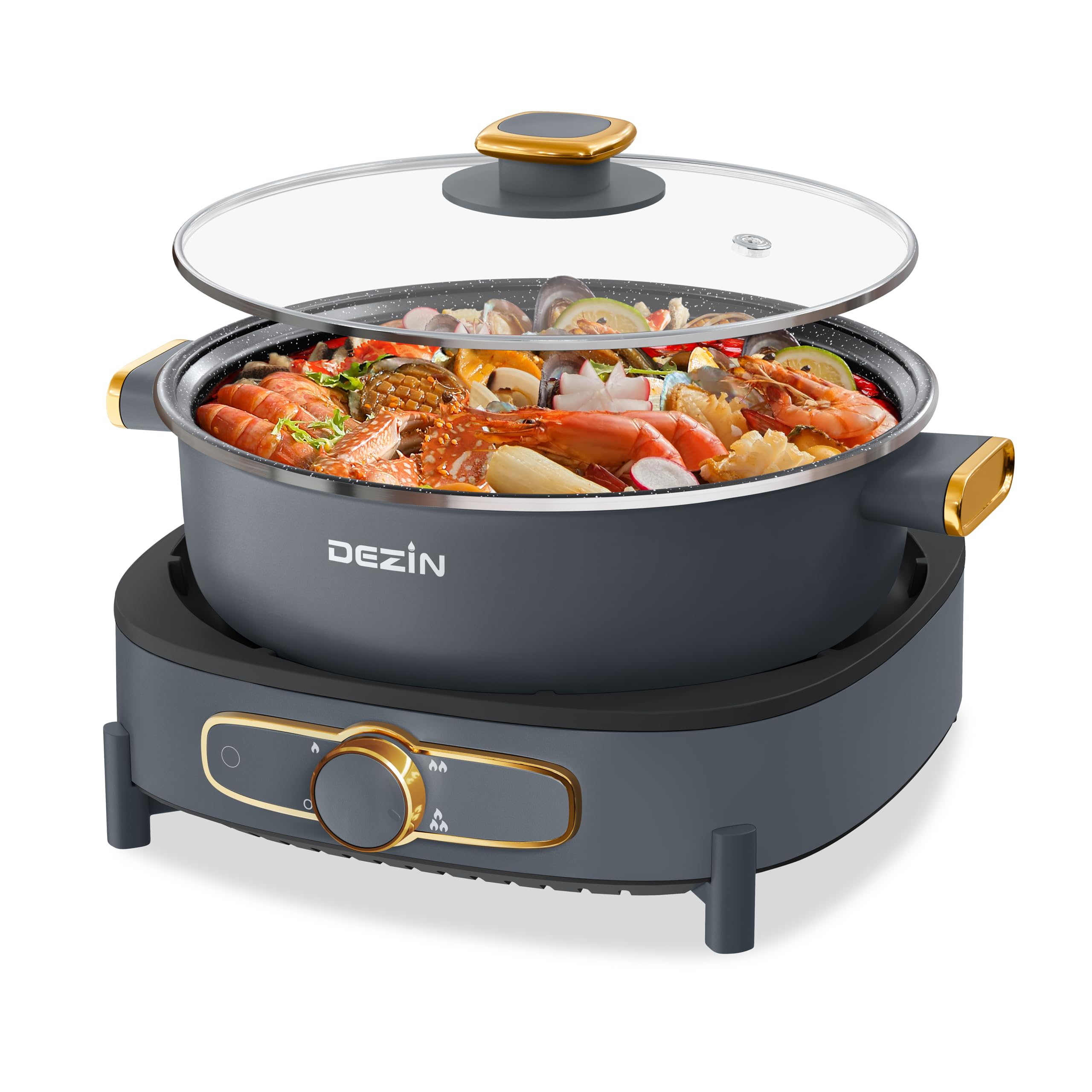 Electric Shabu Shabu Hot Pot - 5L Non-Stick Electric Fondue Pot with Removable Pot, Multi-Power Control & Tempered Glass Lid - Perfect for Family Gatherings, Dinner Parties & Asian Hot Pot Nights