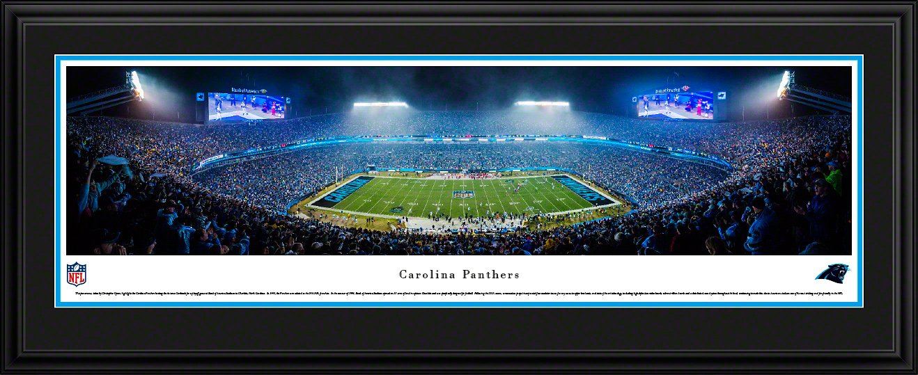 Carolina Panthers 50 Yard Line NFL Panoramic Poster by Blakeway - Perfect for Game Room, Man Cave, and Sports Fan Gifts