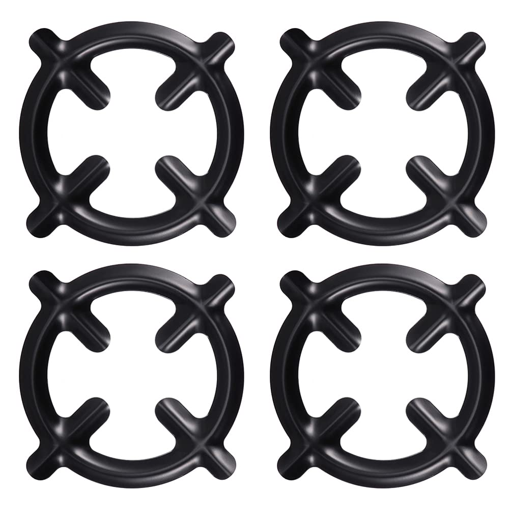 YARNOW 4-Piece Cast Iron Gas Burner Grate Set - Pot Stand, Wok Ring & Pan Holder for Gas Stove - Durable Burner Reducer & Range Support for Cooking, Grilling & Outdoor Camping
