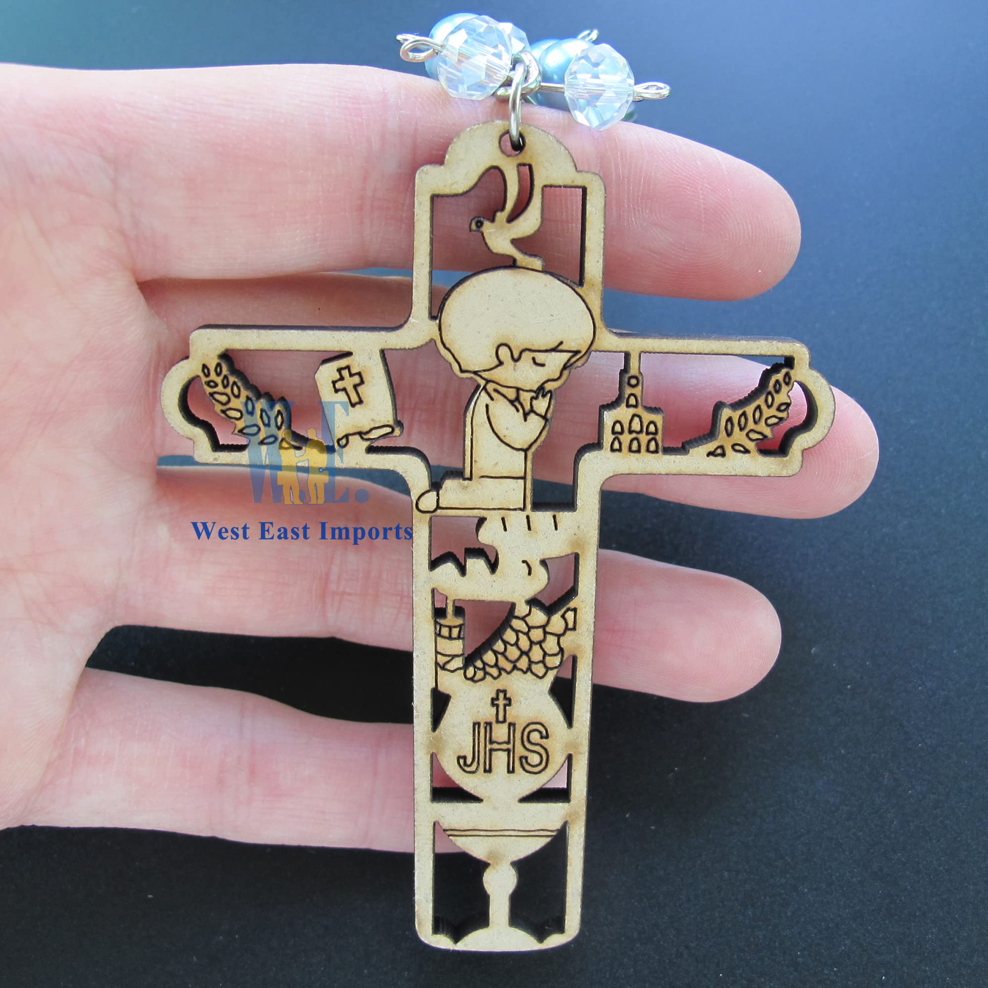 12-Piece First Holy Communion Wooden Keychain Set - Religious Keepsake Gift for Boys, Party Favors, Baptism Souvenirs - Perfect for Church Events, Sunday School, and Christian Celebrations