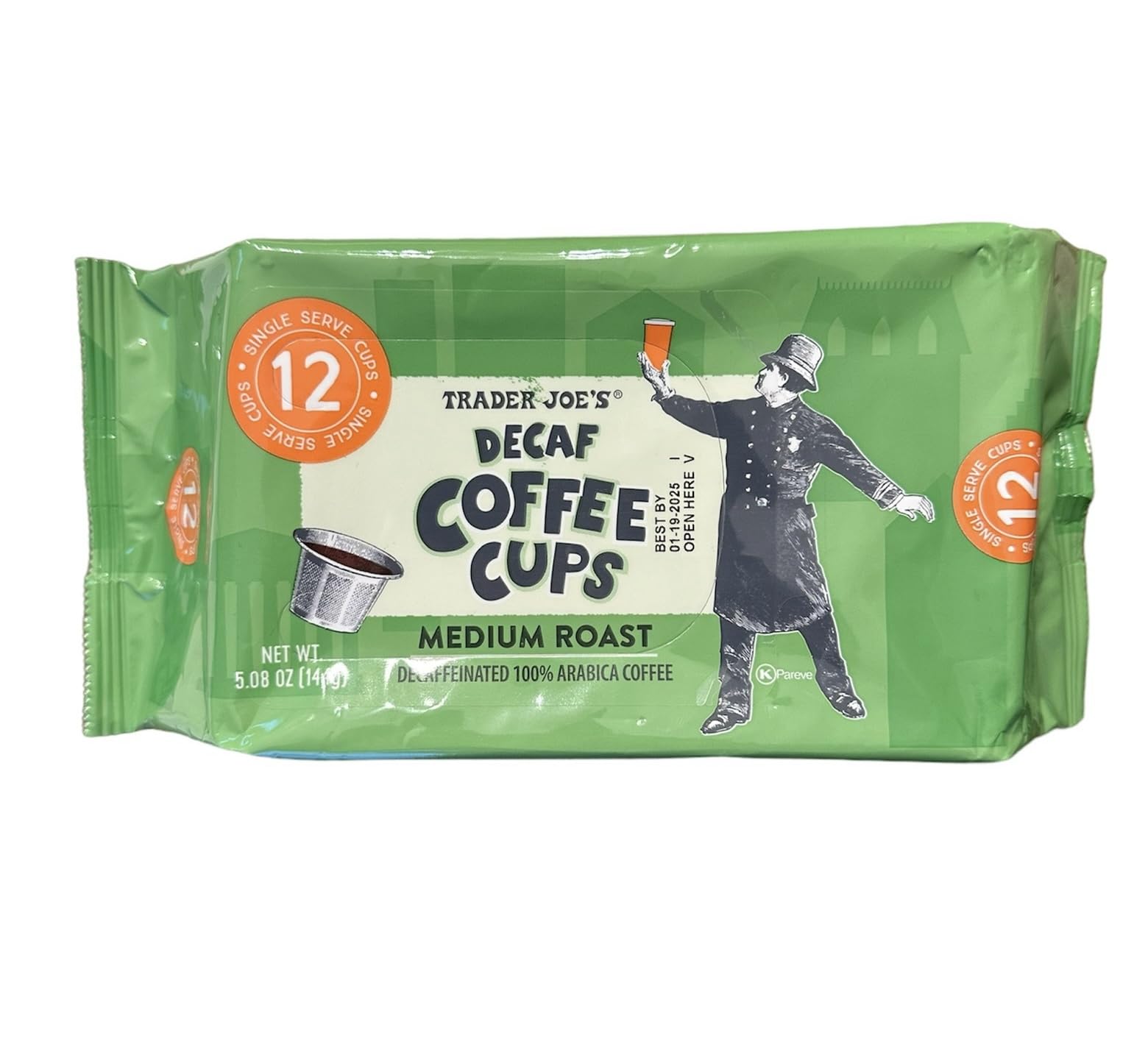 Trader Joe's Decaf 100% Arabica Medium Roast Coffee - 12 Single-Serve Cups | Perfect for Offices, Home Brewing & On-the-Go Convenience