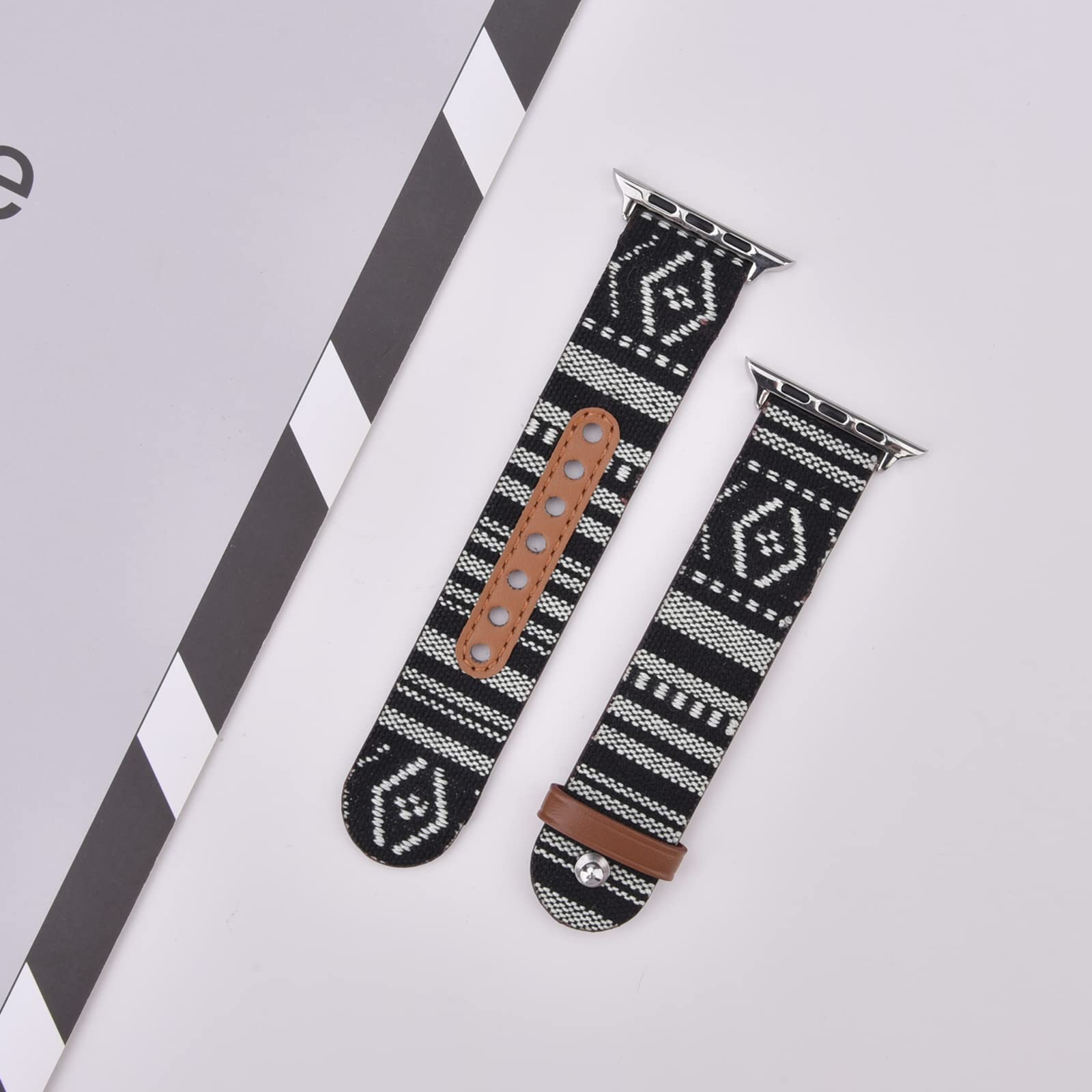 Premium Canvas & Leather Apple Watch Bands Compatible with 38/40/41mm & 42/44/45mm - Luxury Replacement Straps for iWatch Series 8/7/6/SE/5/4/3/2/1 - Unisex Design for Men & Women - Perfect for Workouts, Office & Everyday Wear