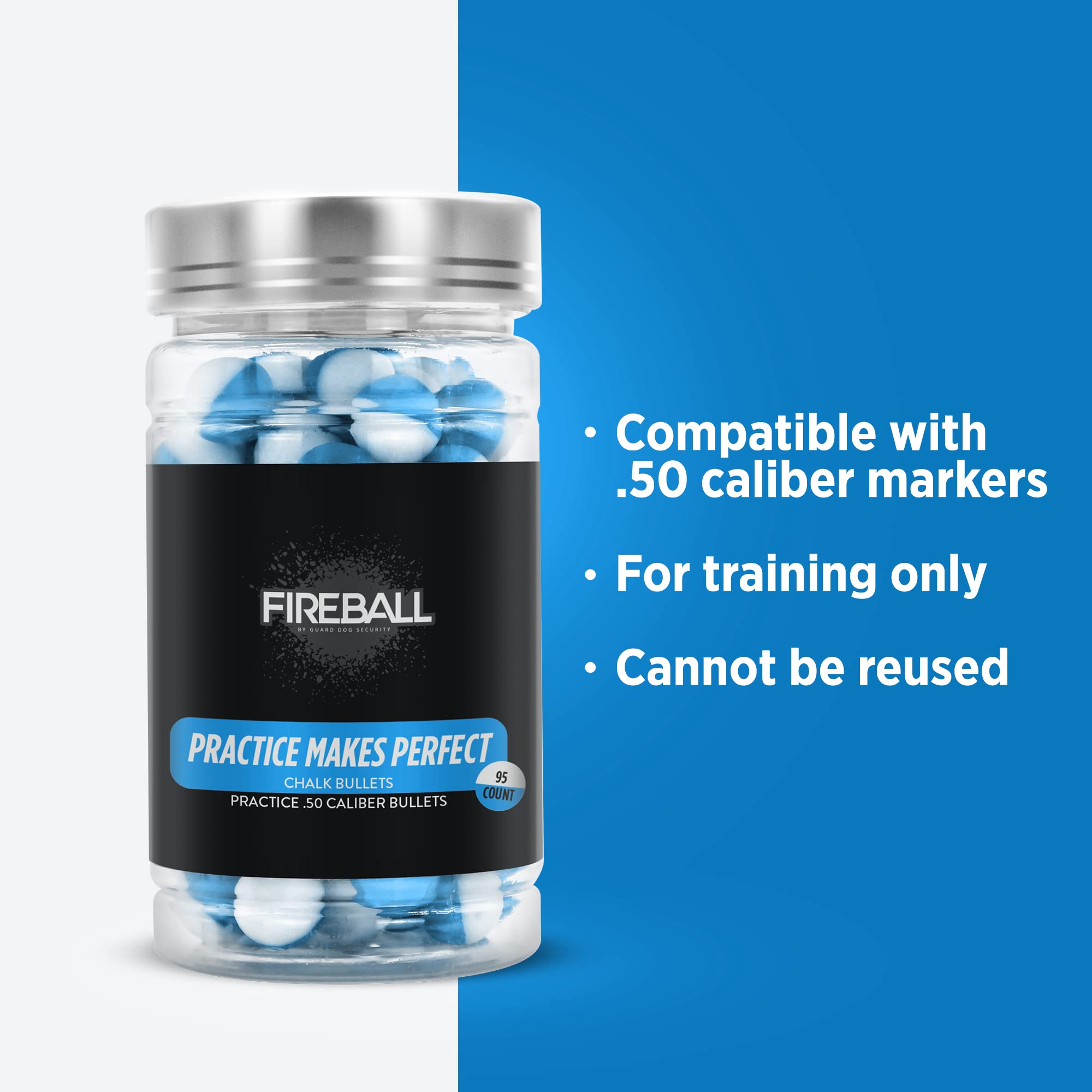 Guard Dog Security Inert Ball - Non-Lethal .50 Cal Training Ammo for Pepper & Paintball Guns - Self Defense & Practice