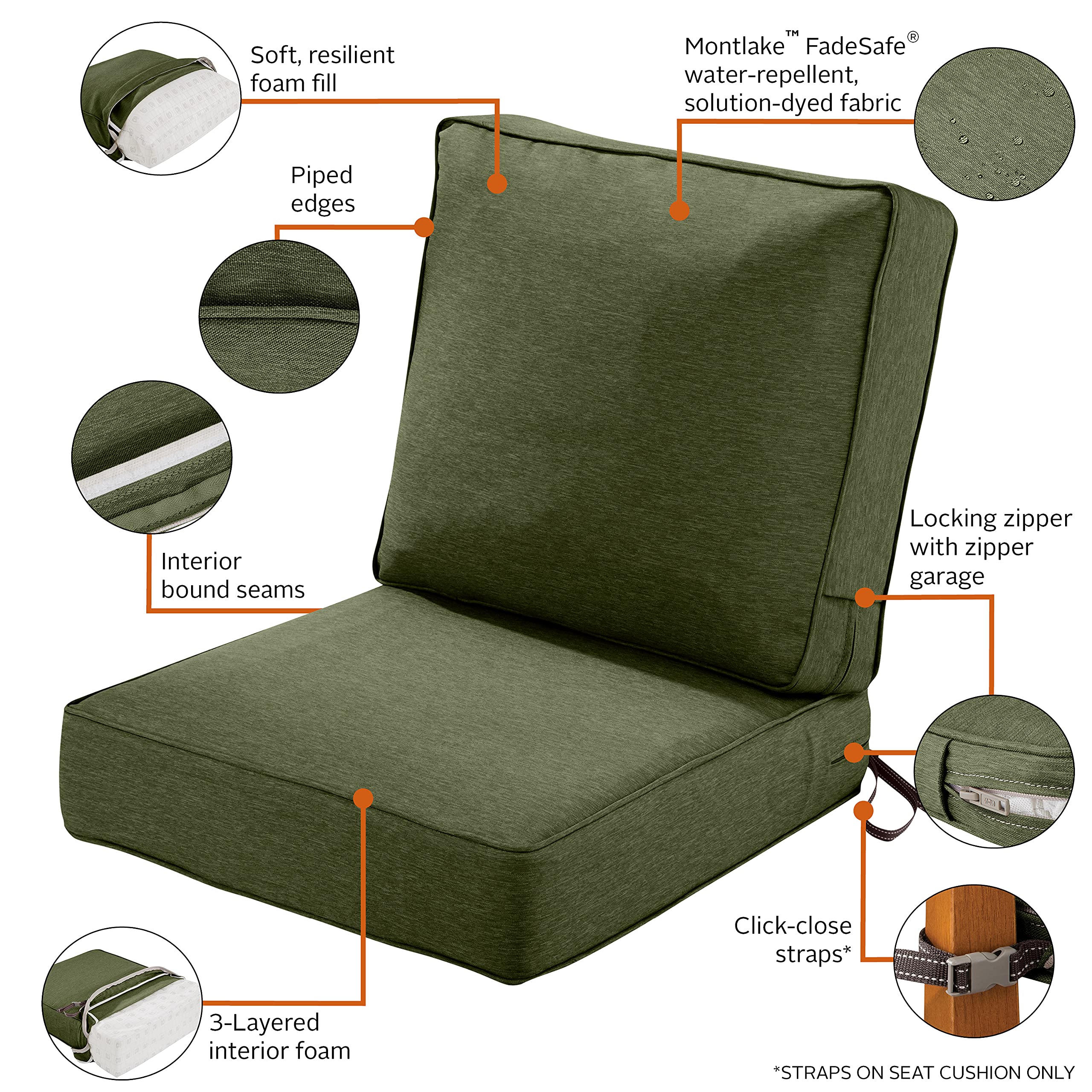 Classic Accessories Montlake FadeSafe Patio Lounge Chair Cushion Set - 25 x 47 Inch, Heather Fern - Perfect for Outdoor Furniture, Poolside Relaxation, and Garden Lounging