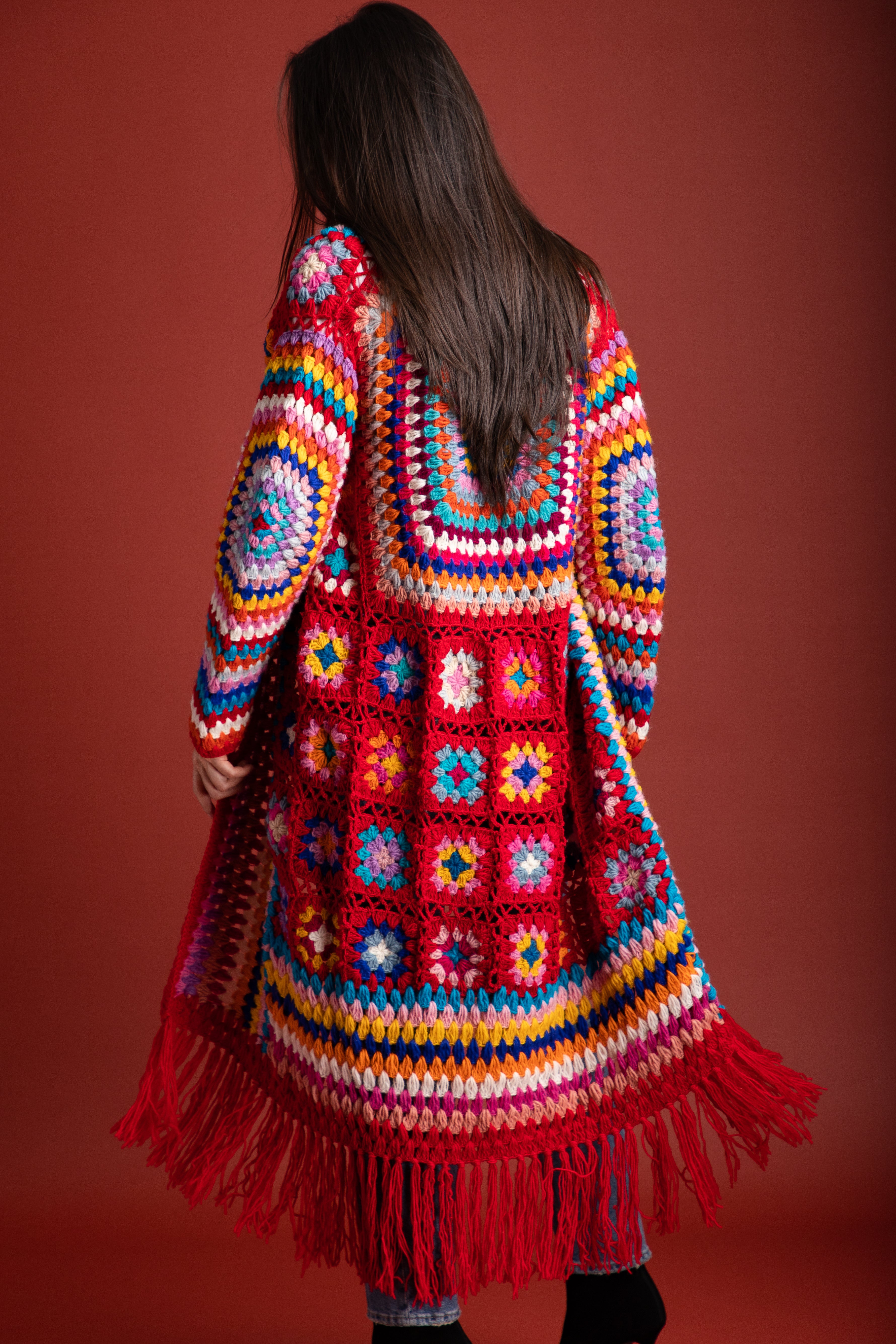 Bohemian Fringed Crochet Kimono Long Cardigan - Lightweight Lace Cover Up for Women - Perfect for Beach, Music Festivals & Summer Outfits
